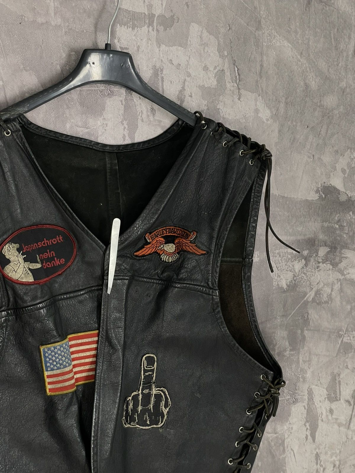 Harley Davidson × Vintage Vintage Leather Bikers Vest Harley Davidson 80s Crazy Fade Size US S / EU 44-46 / 1 - 7 Thumbnail