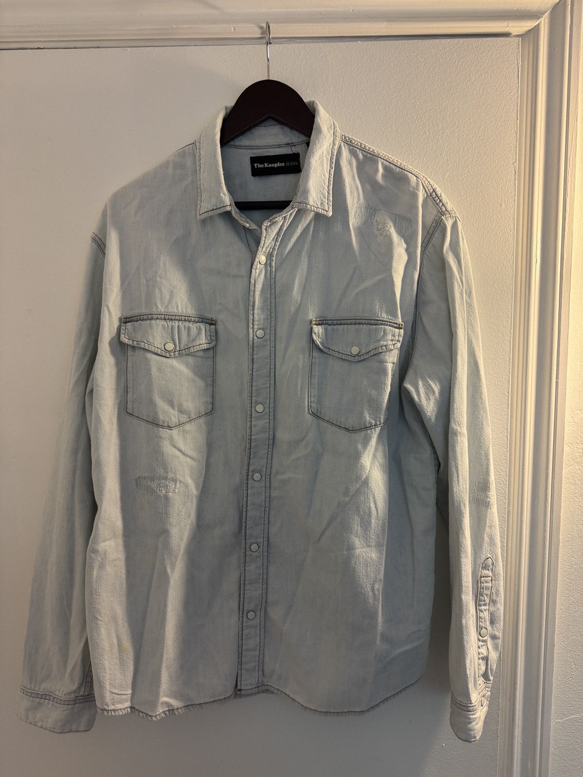 The Kooples The Kooples Denim Light Blue Distressed Shirt Size US L / EU 52-54 / 3 - 2 Thumbnail