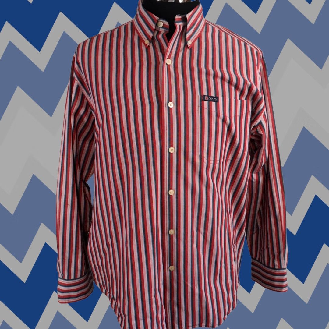 Chaps Chaps Shirt Mens Medium Easy Care Casual Button Down Red Striped Long Sleeve Shirt Mens Regular Red Striped Button-Up Colar Down Size US M / EU 48-50 / 2 - 1 Thumbnail
