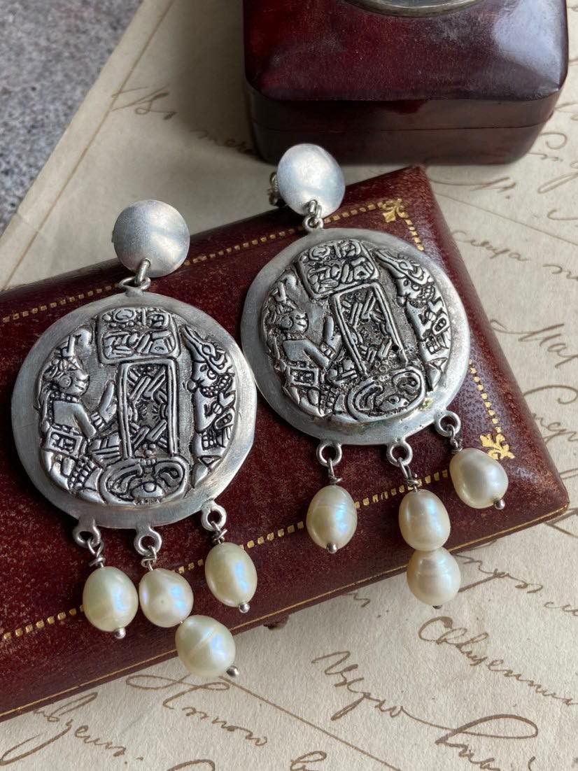 Vintage Vintage Sterling Silver 800 Earrings Mother of Pearl 27g Size ONE SIZE - 2 Thumbnail