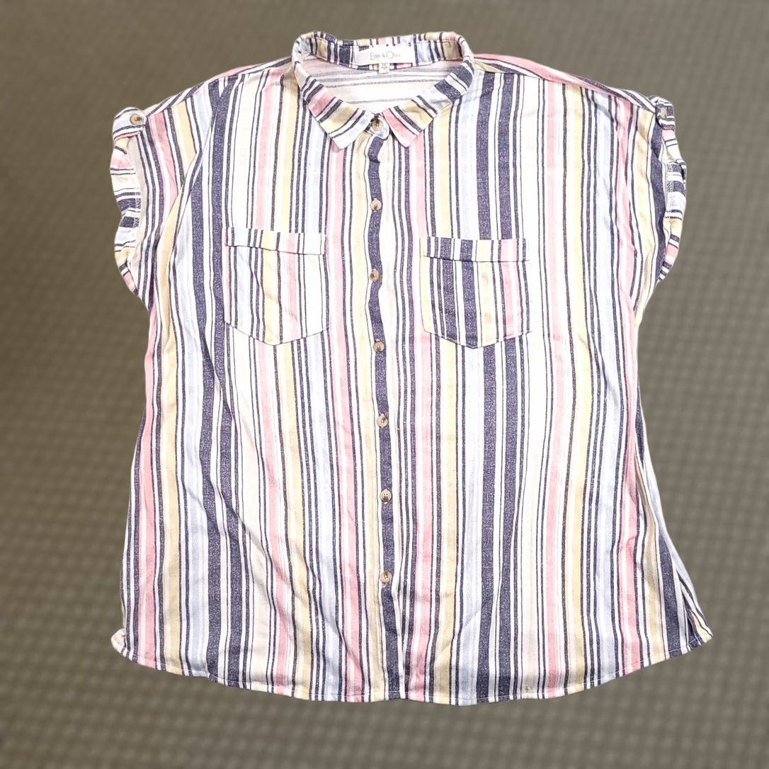 Vintage Eden & Olivia Button Front Shirt Women's 1X Pockets Roll Tab Sleeve Striped Shirt Size XL / US 12-14 / IT 48-50 - 1 Thumbnail