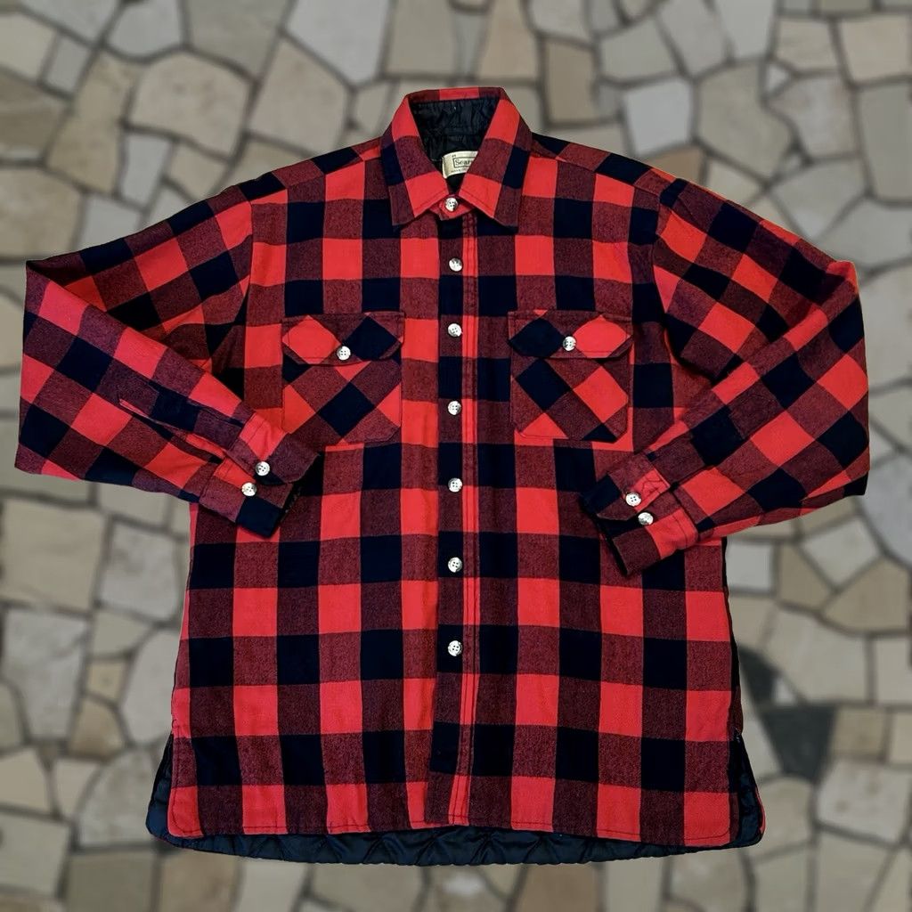 Sears VINTAGE Sears Quilted Lined Flannel Shacket Buffalo Plaid Shirt Jacket M Men Red/Black 90s Size US M / EU 48-50 / 2 - 1 Thumbnail