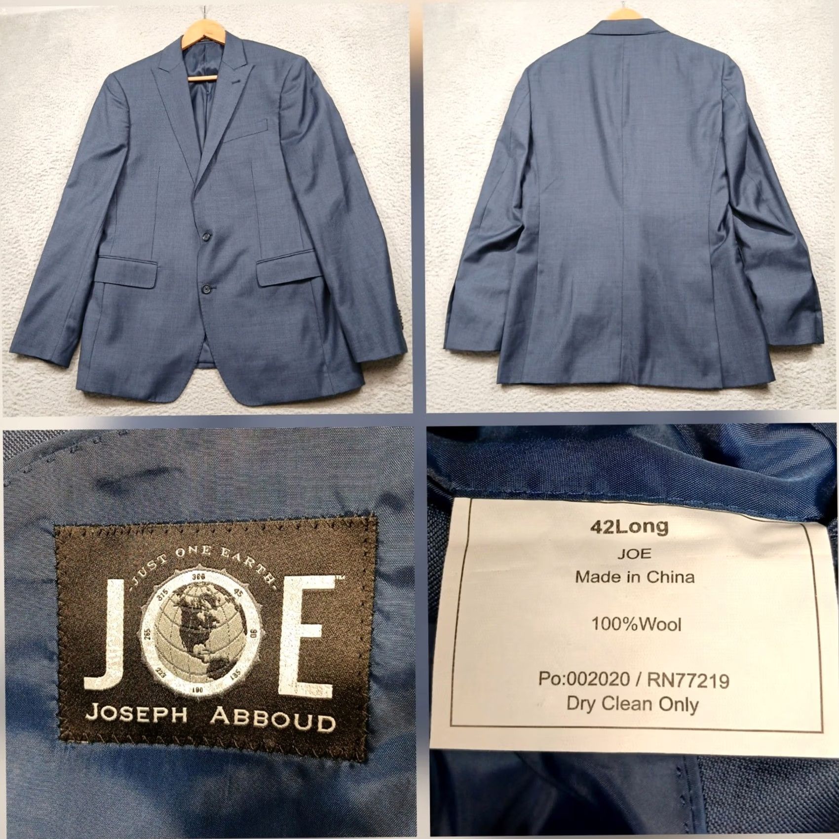 Joseph Abboud VINTAGE: No - Joseph Abboud JOE Wool Blazer Men 42L Blue Two Button Sport Coat Size 42R - 2 Thumbnail