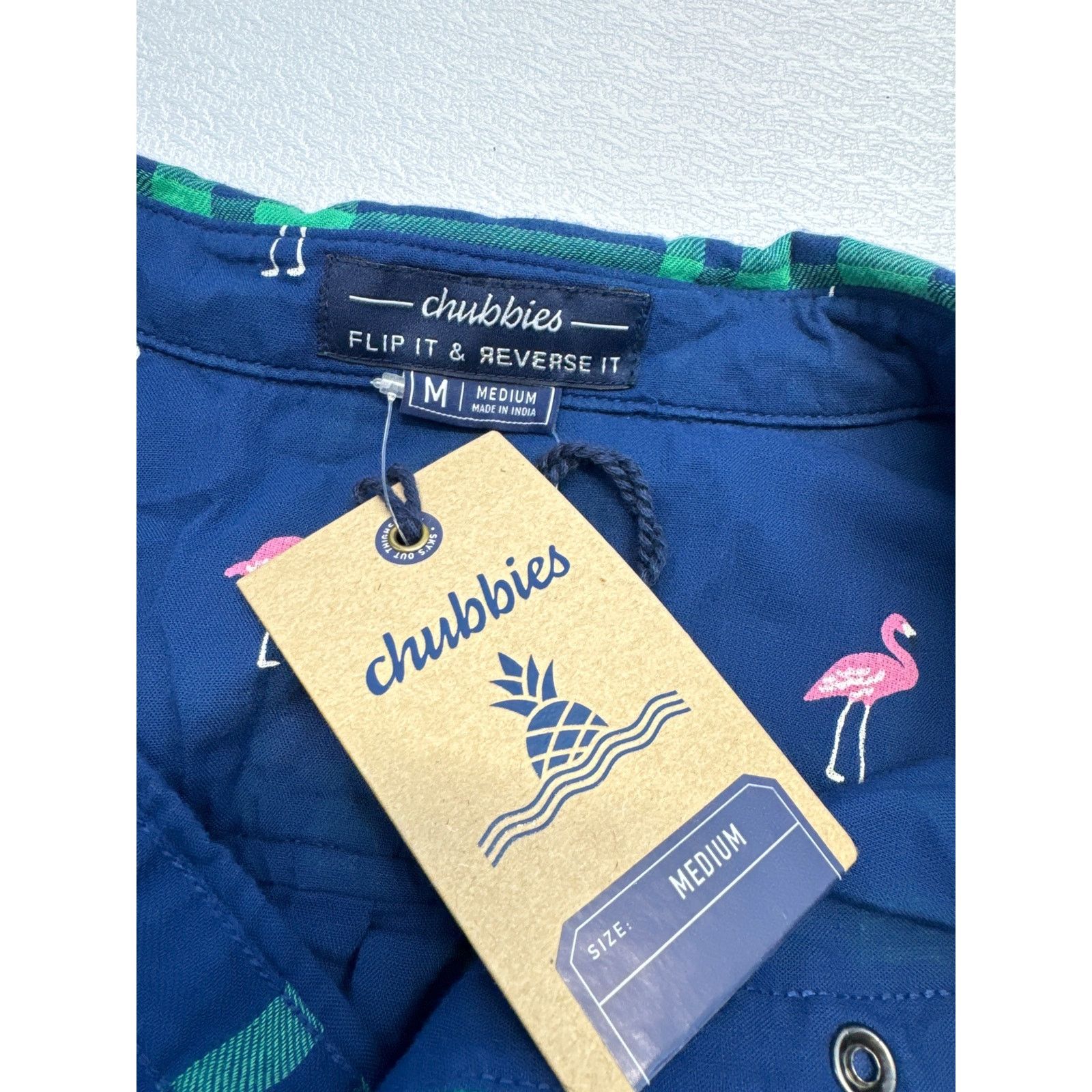 Chubbies Chubbies Grn Plaid Blue Flamingo Pearl Snaps Shirt men sz M Size US M / EU 48-50 / 2 - 5 Thumbnail