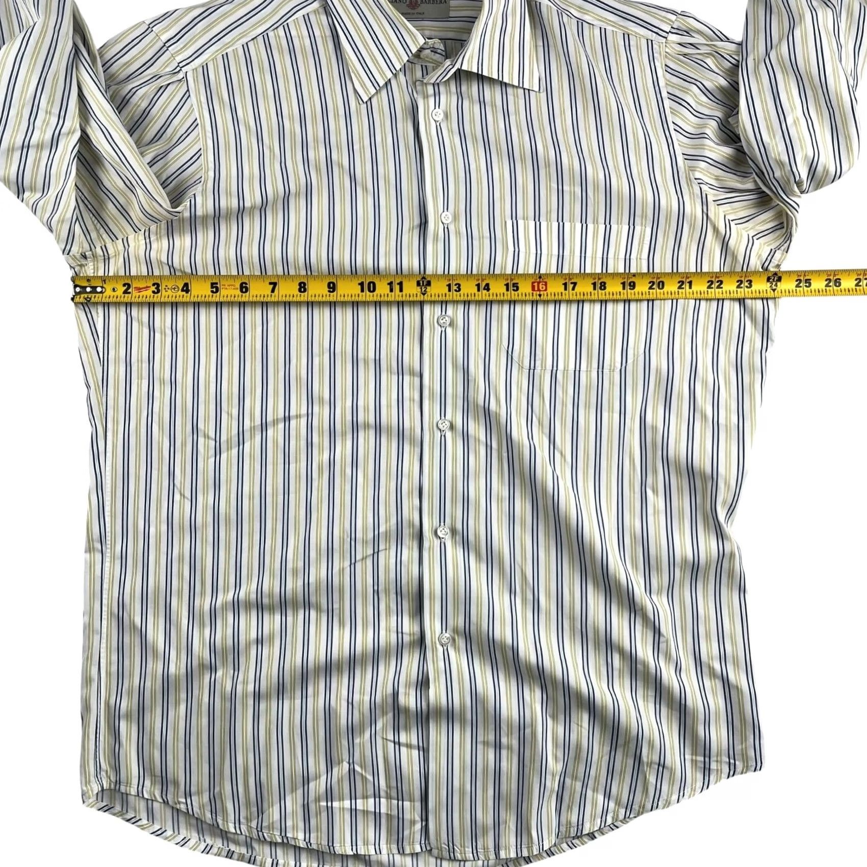 Vintage Luciano Barbera Shirt Button-Up Yellow Striped Cotton Blend Knit Long Sleeve Collared 41 Mens Made in Italy Size US L / EU 52-54 / 3 - 6 Thumbnail