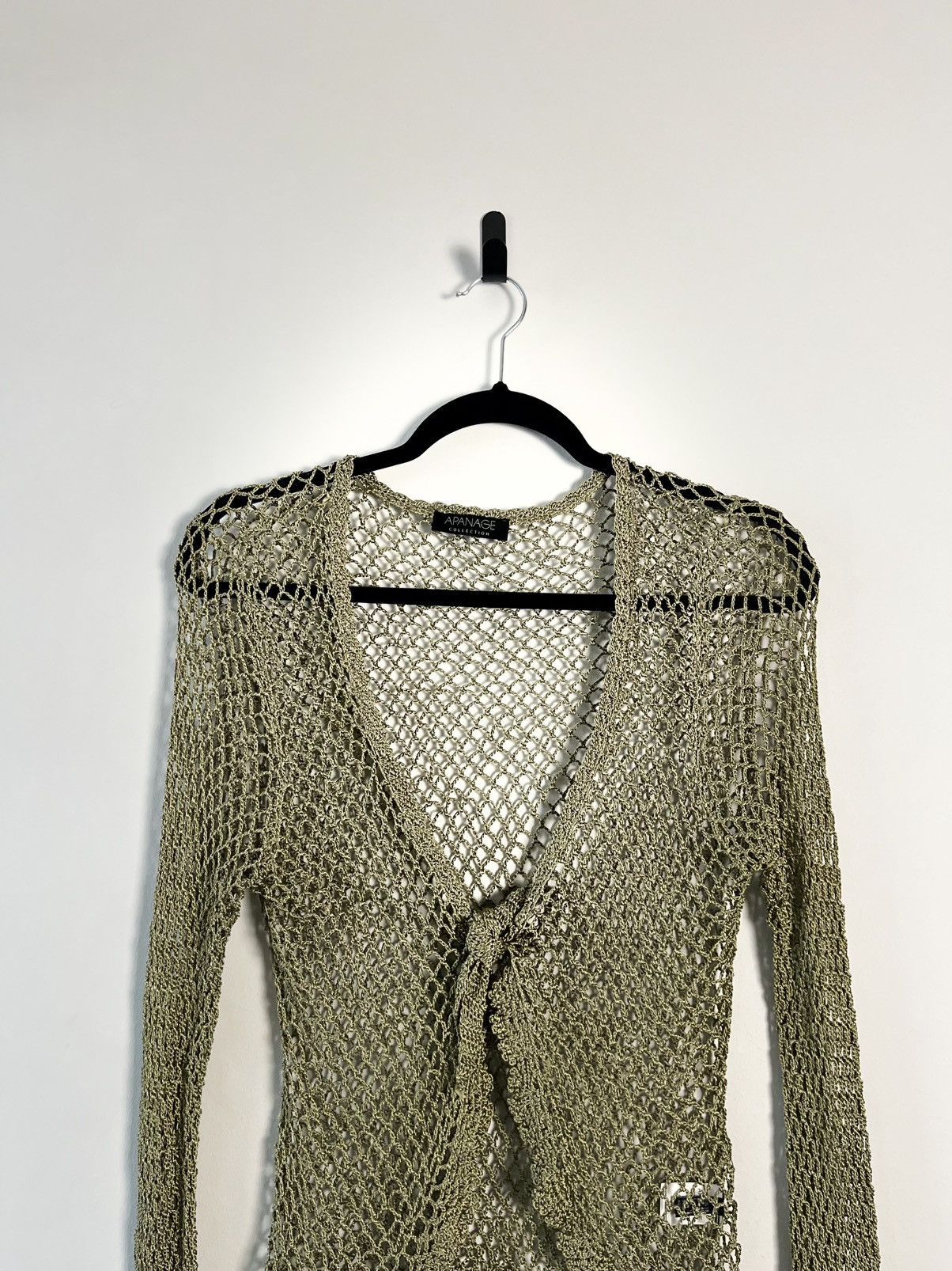 Handmade Y2K Olive Knit Mesh Top With Flared Sleeves Size M / US 6-8 / IT 42-44 - 5 Thumbnail