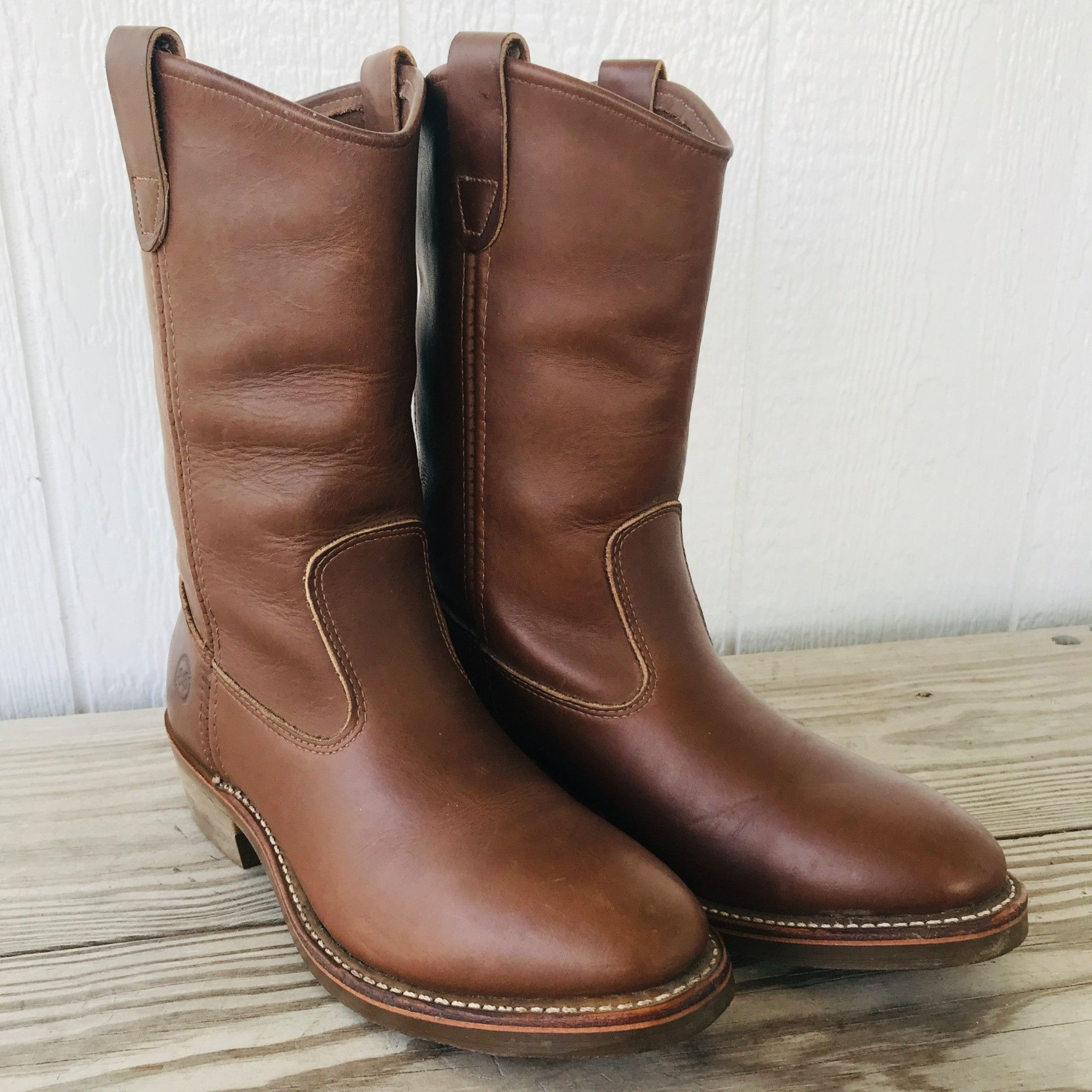 image of VTG Double-H Wellington Mens Brown Leather Work Boot 8 D