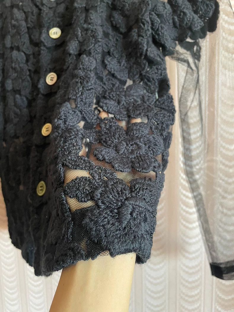 Comme des Garcons Comme Des Garcons Black Embroidered Mesh Knit Jacket Top S Size S / US 4 / IT 40 - 3 Thumbnail