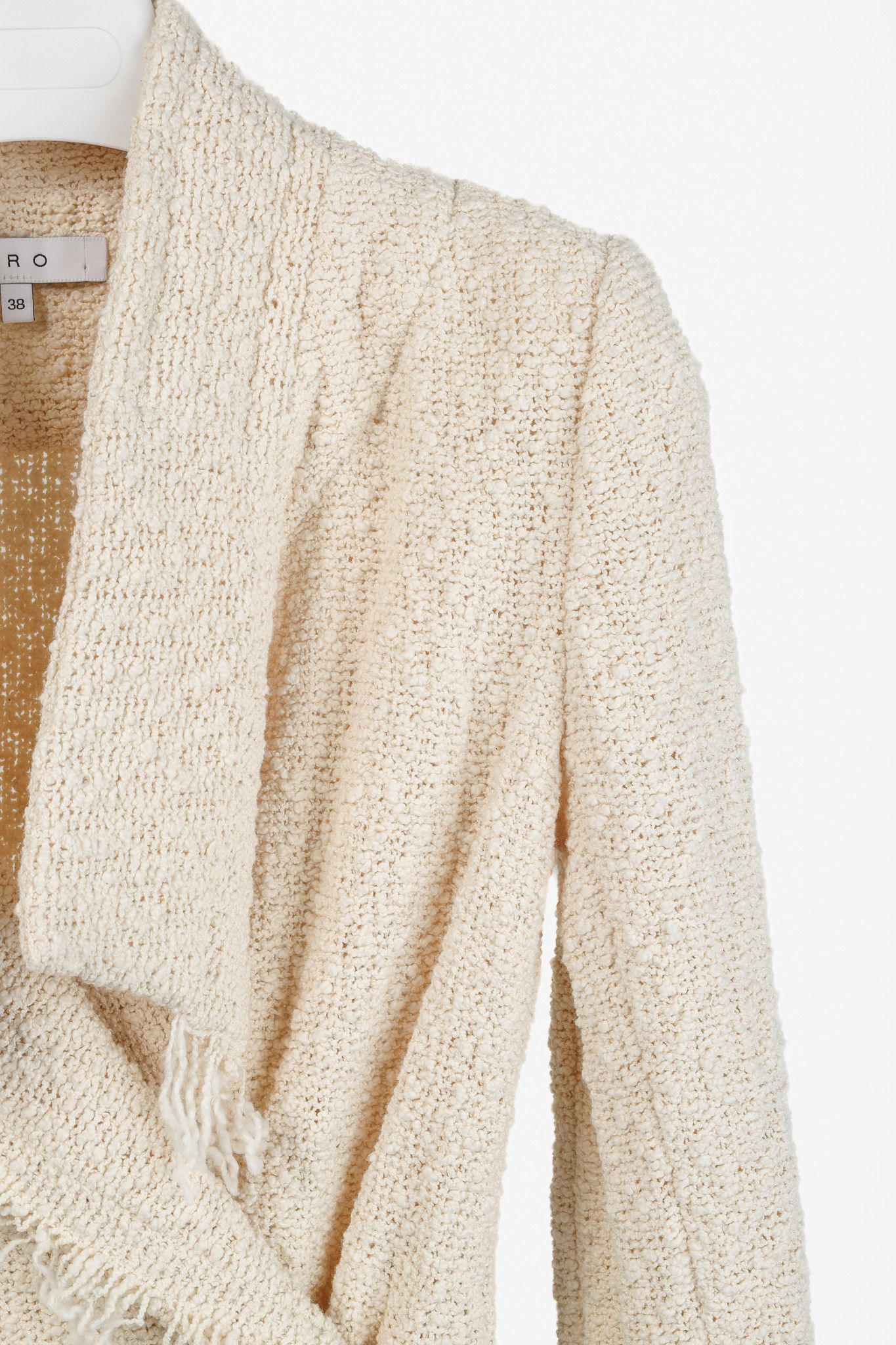 Iro Iro Mira Ecru Cotton-Boucle Fringe Moto Jacket Size M / US 6-8 / IT 42-44 - 4 Thumbnail