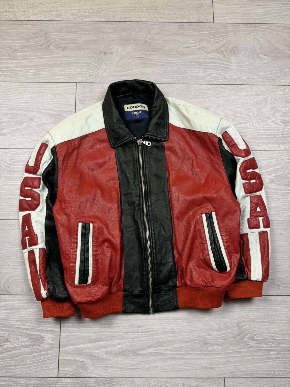 Vintage Cordon Gear USA Flag Big Logo Vintage Leather Jacket Size US S / EU 44-46 / 1 - 2 Thumbnail