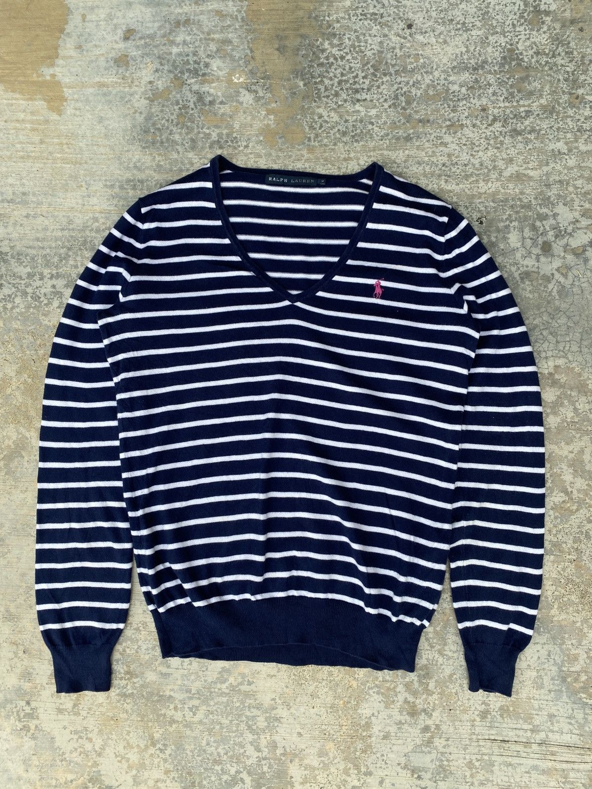 Ralph Lauren Ralph lauren blue striped cotton vneck sweater Size M / US 6-8 / IT 42-44 - 1 Thumbnail