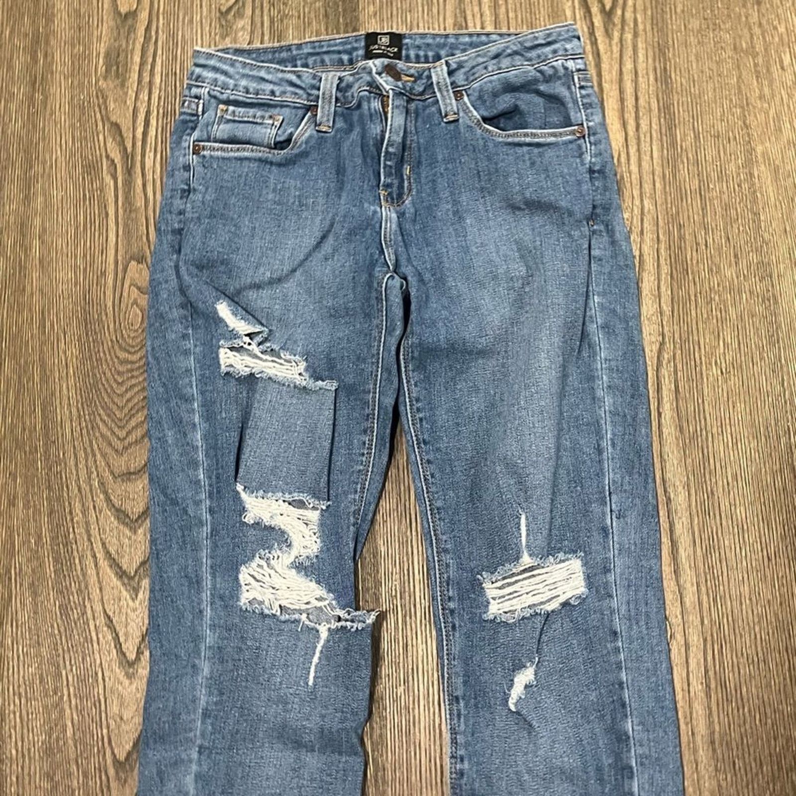 Other Just Black Denim Blue Distressed Raw Hem Skinny Jeans Sz 28 Size 28" / US 6 / IT 42 - 4 Thumbnail
