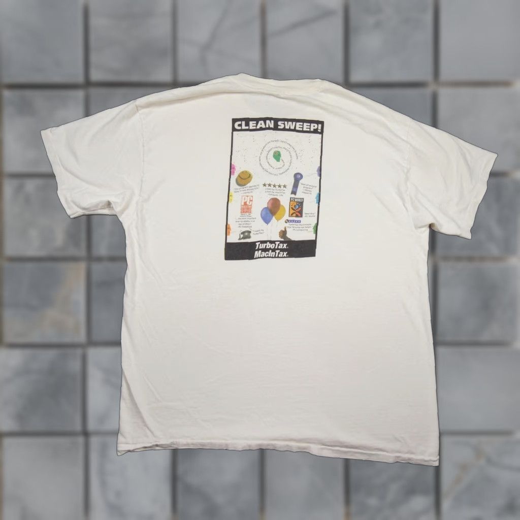 Hanes VINTAGE TurboTax Shirt Hanes T-Shirt Mens XL White 90s Graphic Print Promo Crew Neck Mens Size US XL / EU 56 / 4 - 1 Thumbnail