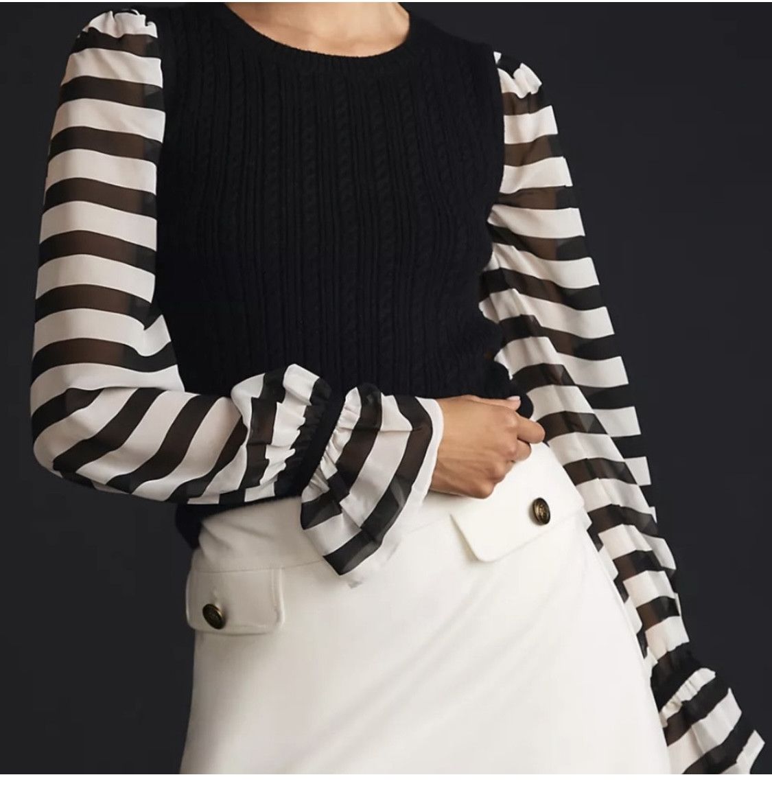 Anthropologie Maeve Contrast Sleeve Sweater Size S / US 4 / IT 40 - 1 Thumbnail