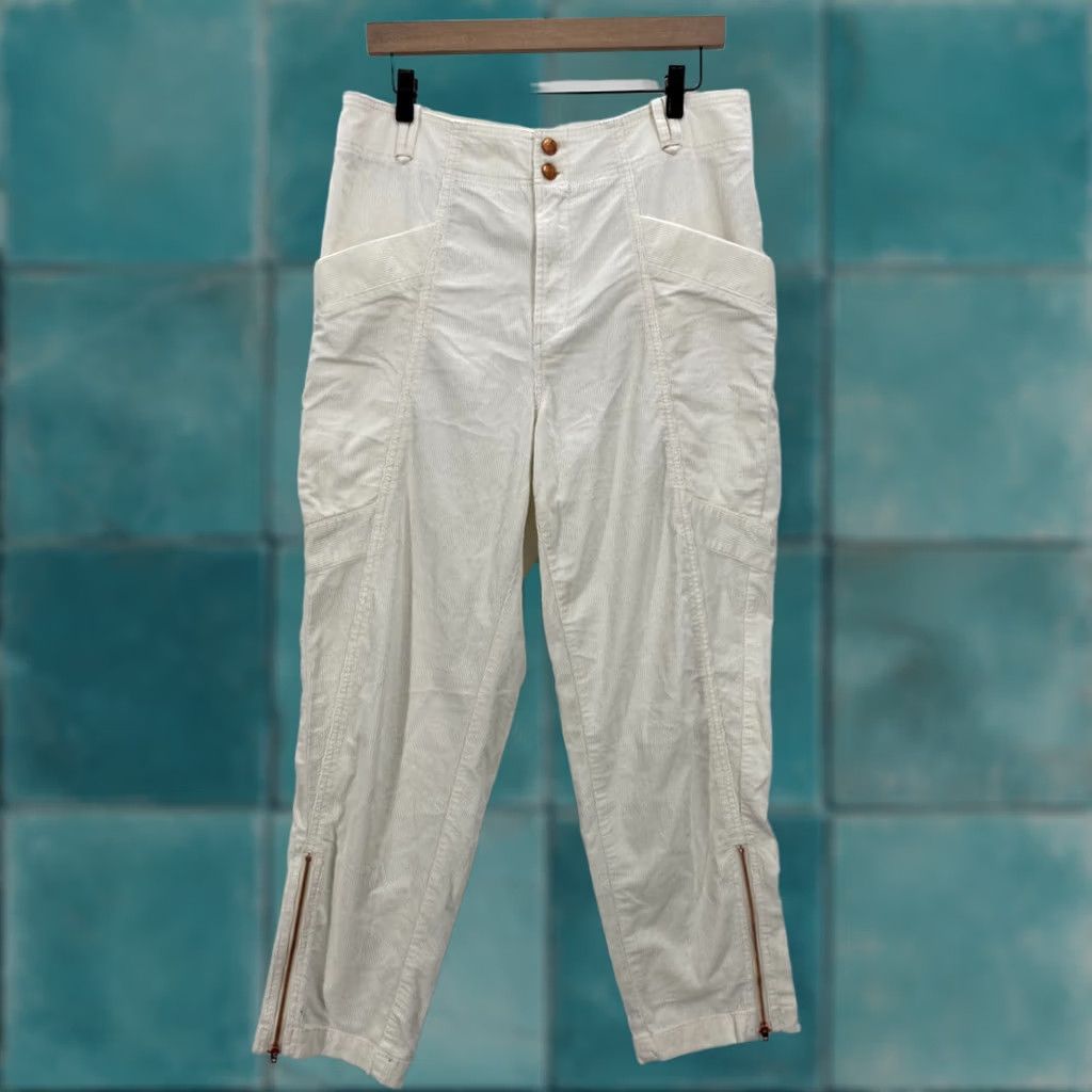 Vintage Anthropologie Pilcro Corduroy Cargo Pants Women's 31 White Stretch Ankle Zip Size 24" / US 00 / IT 34 - 1 Thumbnail