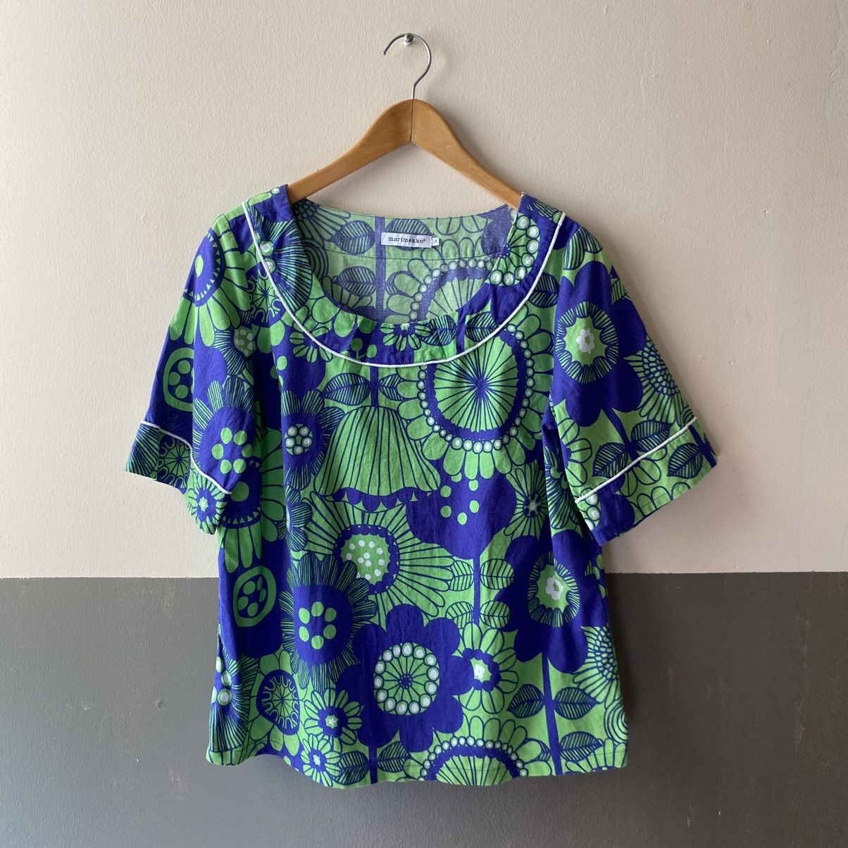 Marimekko Marimekko® Blue Green Retro Floral Blouse Size XS / US 0-2 / IT 36-38 - 1 Thumbnail