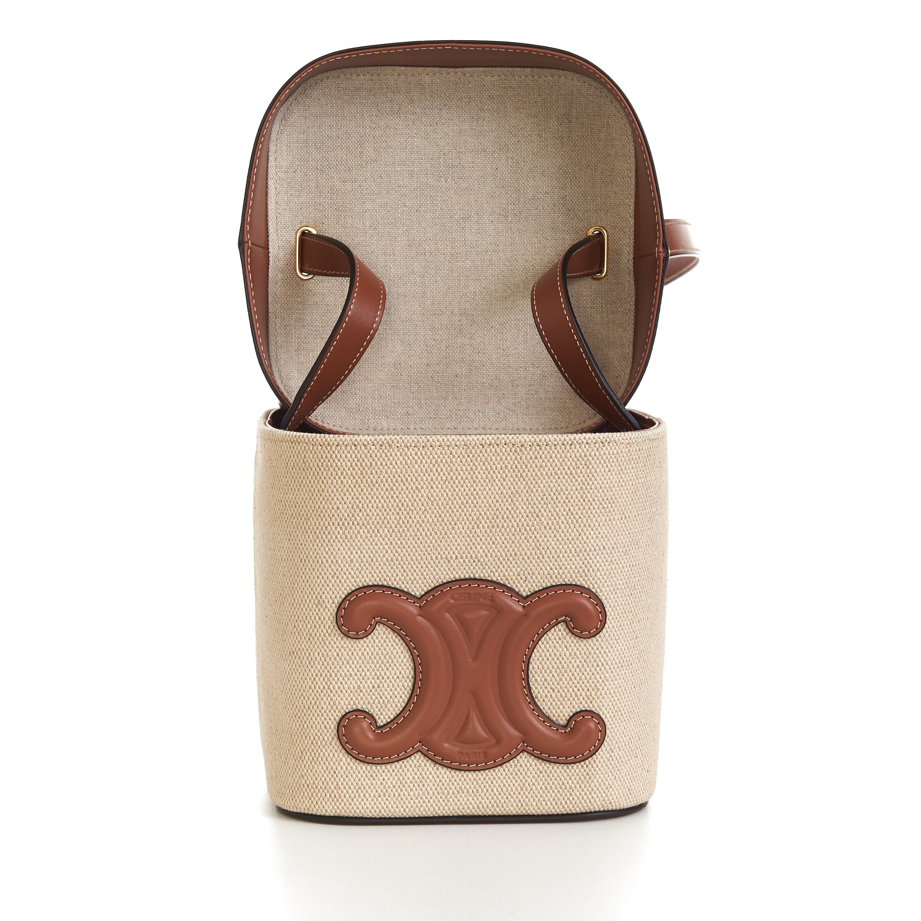 Celine Medium Box Cuir Triomphe In Natural Textile & Tan Calfskin Size ONE SIZE - 18 Thumbnail