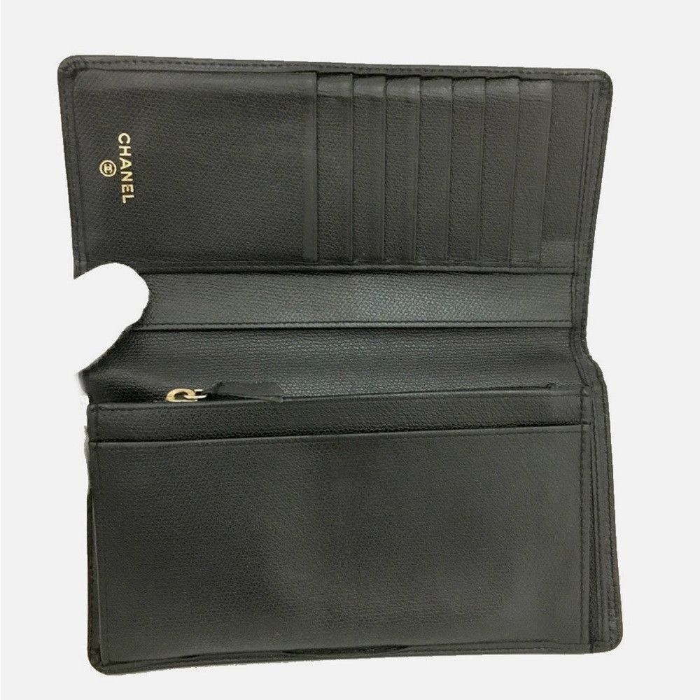Chanel CHANEL Coco Button Leather Long Bifold Wallet Black 100% Au Size ONE SIZE - 3 Thumbnail