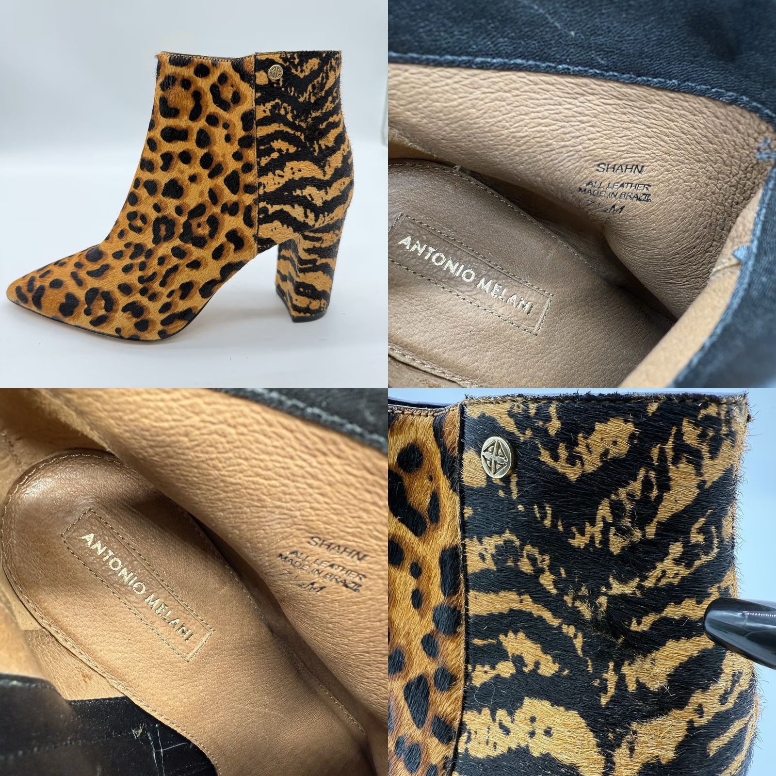 Vintage Antonio Melani Shahn Leopard Calf Hair Ankle Boots Women Size 7.5 M Pointed Toe Boots Size US 8 / IT 38 - 9 Thumbnail
