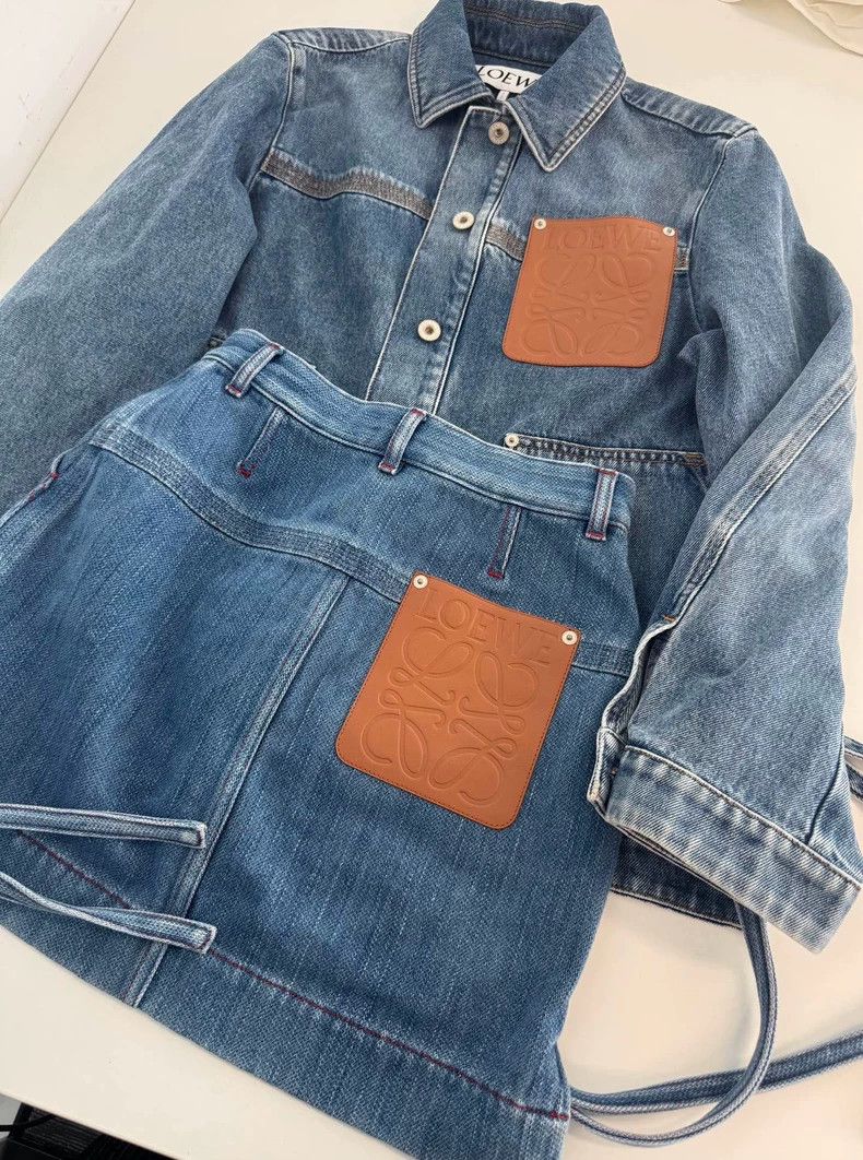 Loewe LOEWE Patchwork Single Button Casual Denim Skirt Size 42" / US 20 - 3 Thumbnail