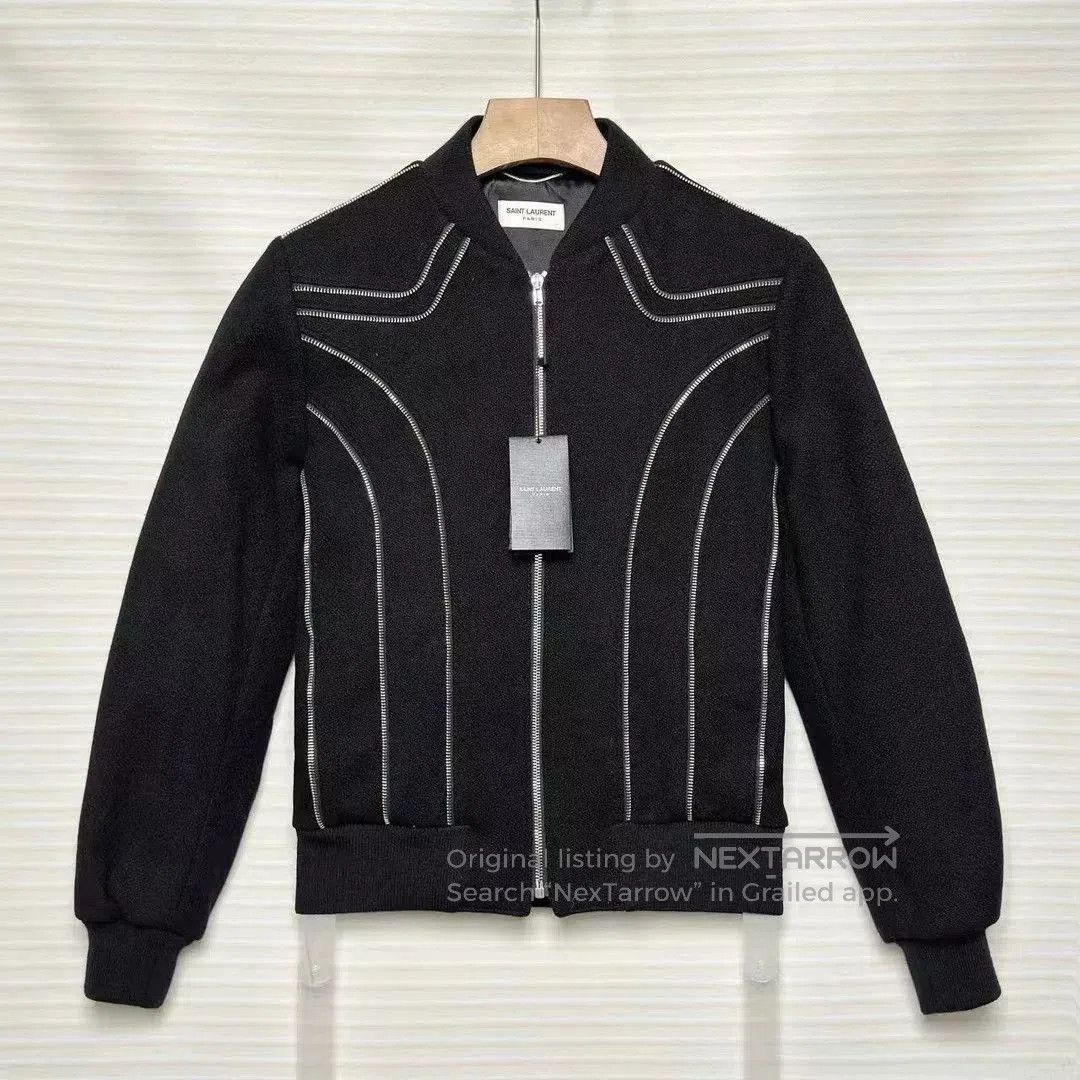 Saint Laurent Paris Saint Laurent Black Silver Zip Bomber Jacket. Size US S / EU 44-46 / 1 - 1 Thumbnail