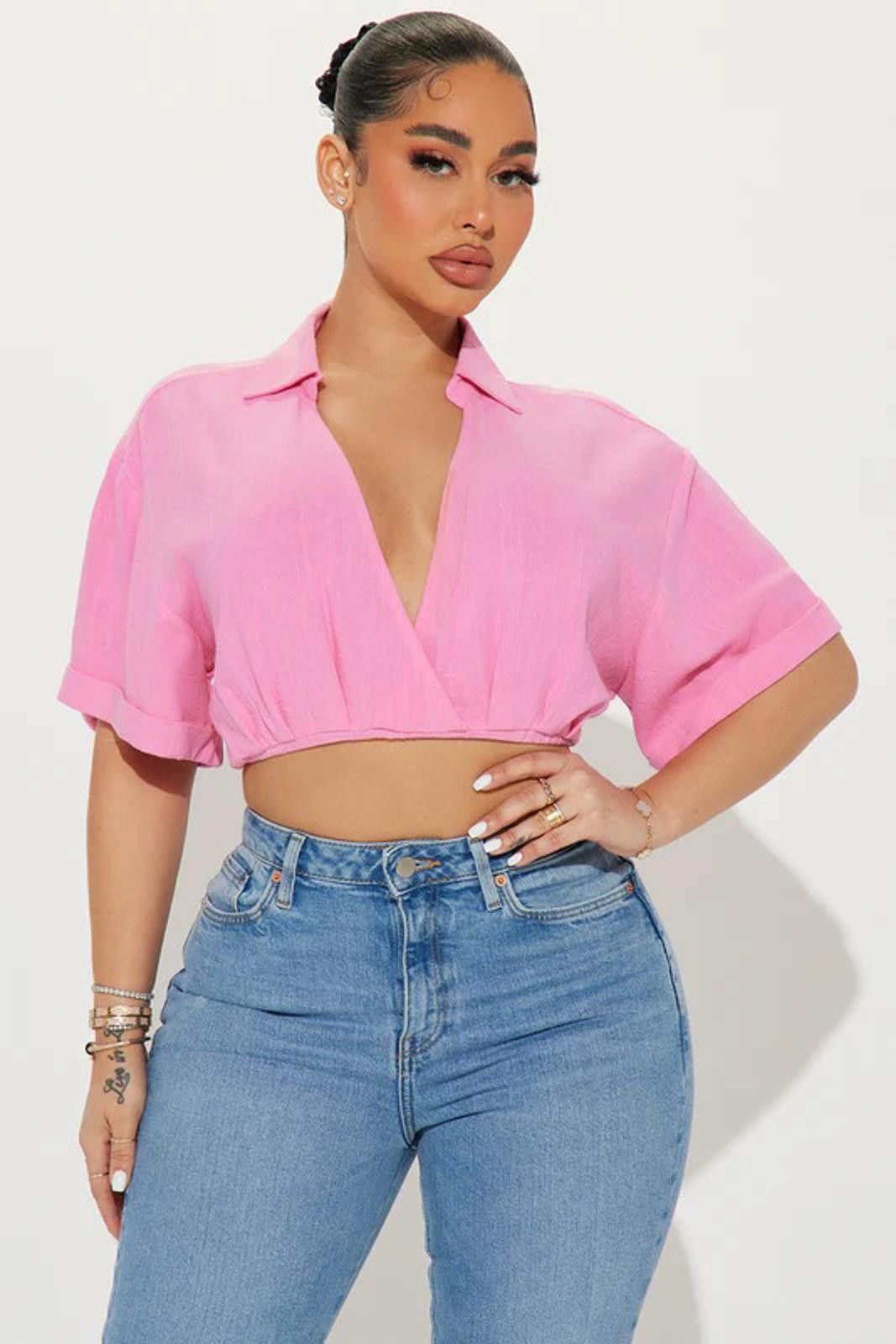 Fashion Nova Riley Linen Blouse Top - Pink Size XL / US 12-14 / IT 48-50 - 2 Thumbnail