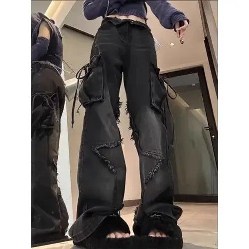 Jean Black Denim Cargo Jeans Size 28" / US 6 / IT 42 - 2 Thumbnail