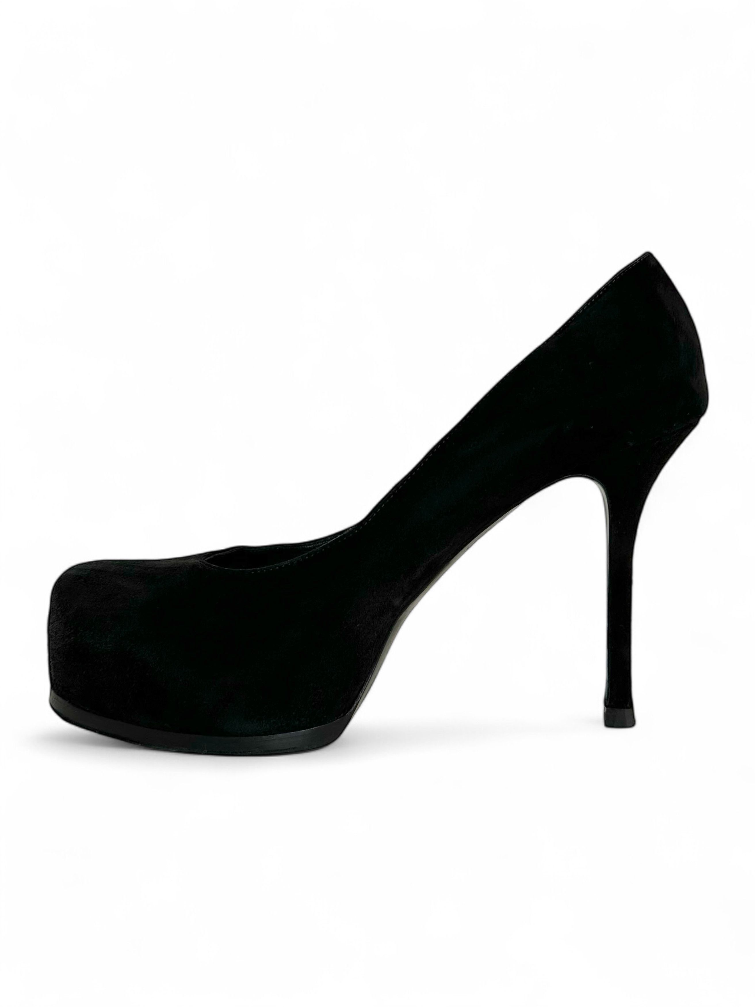 Yves Saint Laurent YSL Black Suede Tribtoo Tribute Platform Pumps Size US 11 / IT 41 - 2 Thumbnail