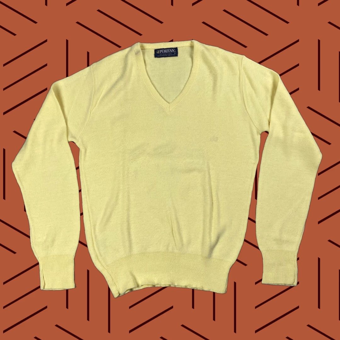 Vintage VINTAGE Puritan Sweater Mens L Yellow V-NECK 100% ORLON ACRYLIC PULLOVER Long Sleeve Knit Solid 90s Mens Size US L / EU 52-54 / 3 - 1 Thumbnail