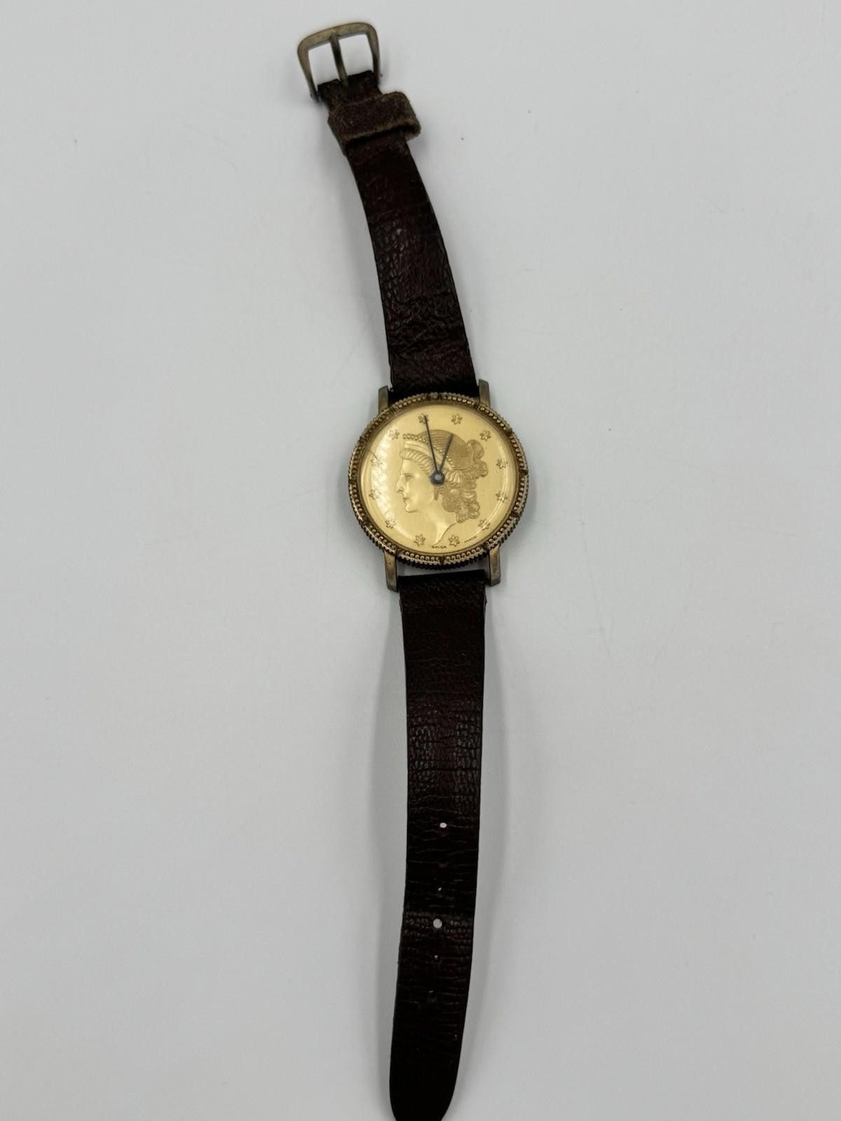 Bluer Denim Buler Swiss Coin-Style Dial Watch Liberty Motif Rare 60s Size ONE SIZE - 2 Thumbnail
