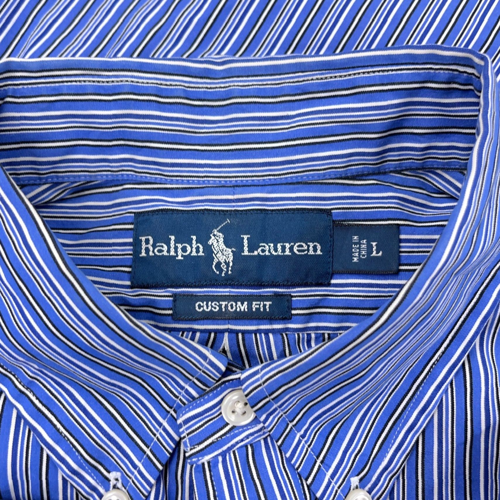 Ralph Lauren Ralph Lauren Shirt Men Large Blue Custom Fit Button Up Striped Poplin Dress A83 Size 42R - 7 Thumbnail