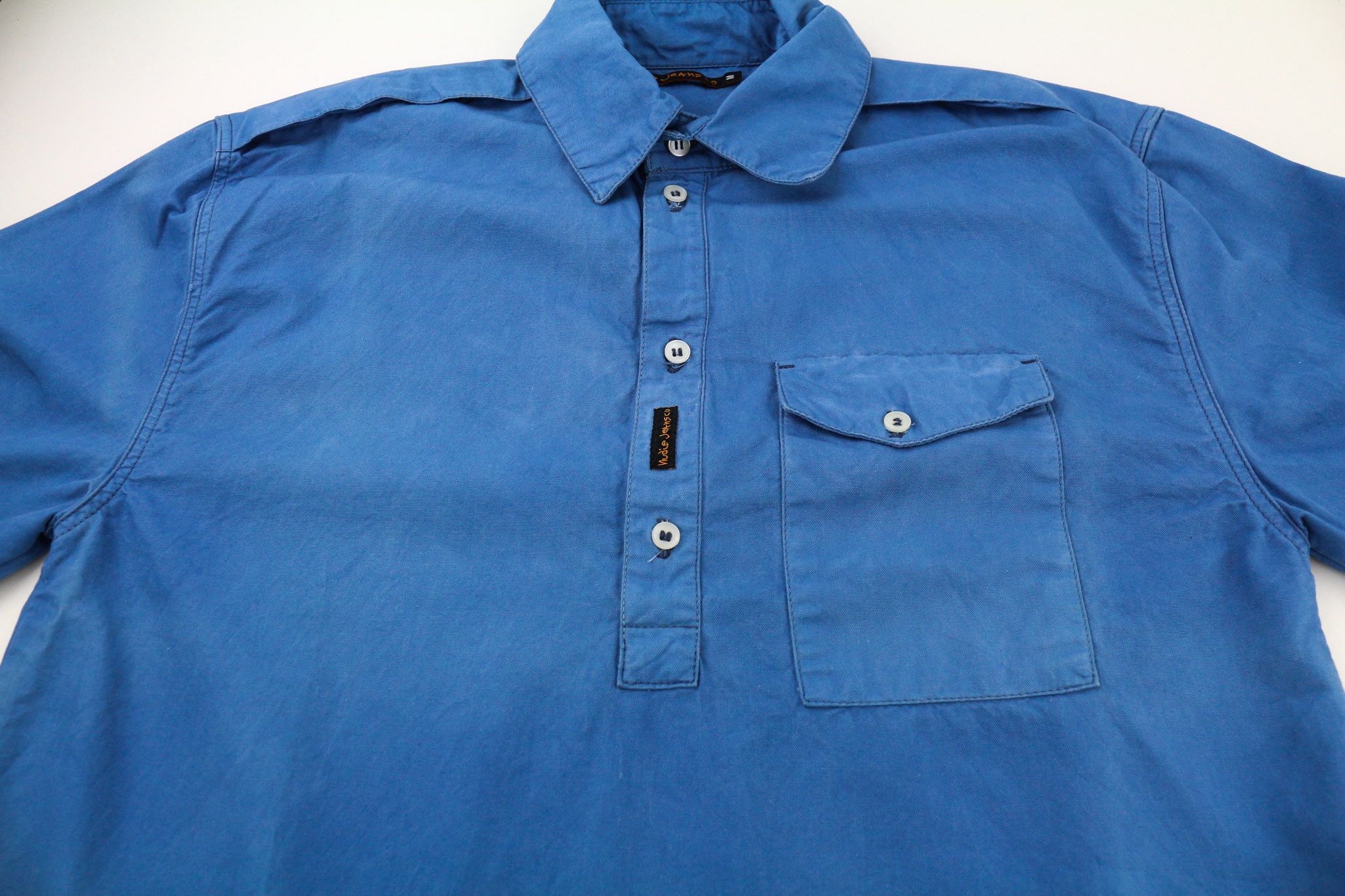 Nudie Jeans GUADO M 1/4 Button Neck Pocket Logo Blue Shirt 80734 Size US M / EU 48-50 / 2 - 7 Thumbnail
