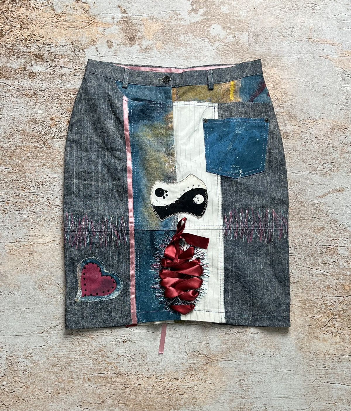 Vintage Vintage patchwork denim skirt Size 28" / US 6 / IT 42 - 1 Thumbnail