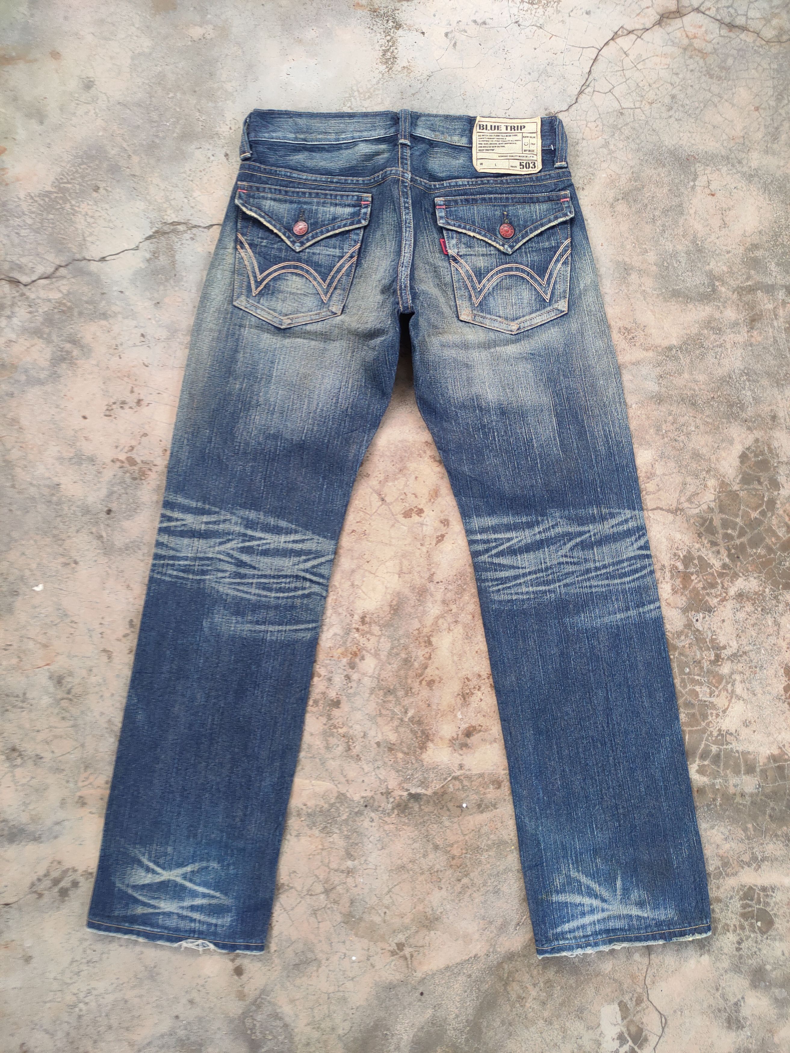 Edwin VINTAGE EDWIN BLUE TRIP FADED RIPPED JEANS DENIM PANTS Size US 34 / EU 50 - 9 Thumbnail