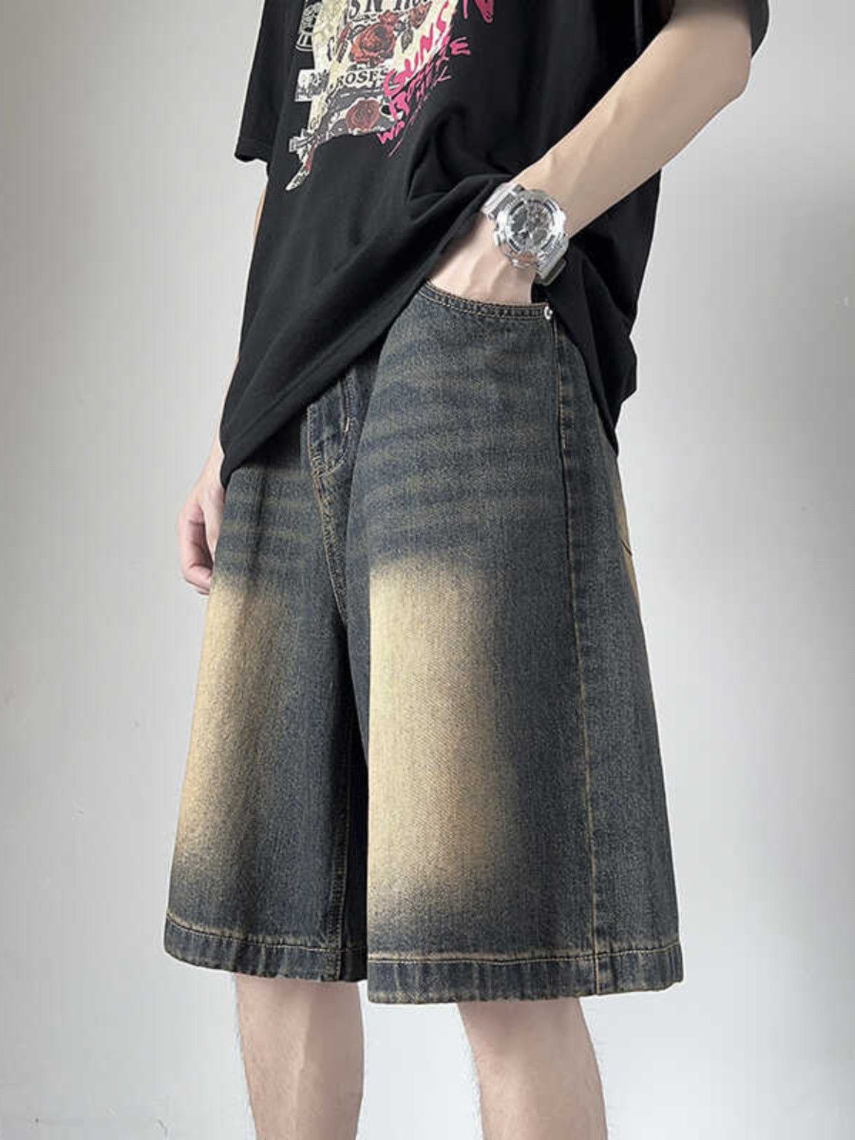 Japanese Brand × Jean Retro loose fitting wide leg straight leg denim shorts Size US 32 / EU 48 - 5 Thumbnail