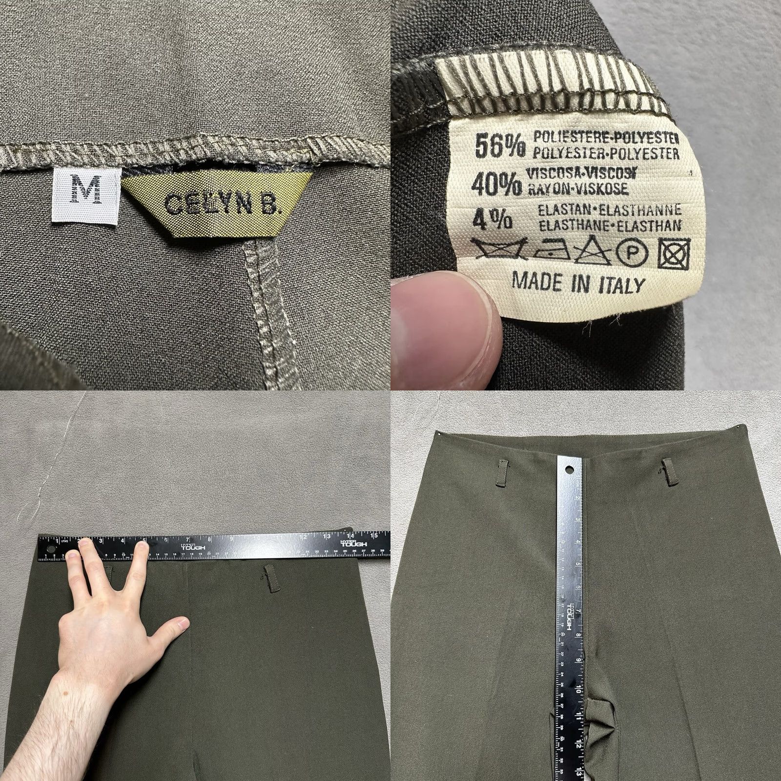 Olive CELYN B Pants Womens Medium Olive Green Stretch Flared Trousers Bootcut Italy Size 32" / US 10 / IT 46 - 8 Thumbnail