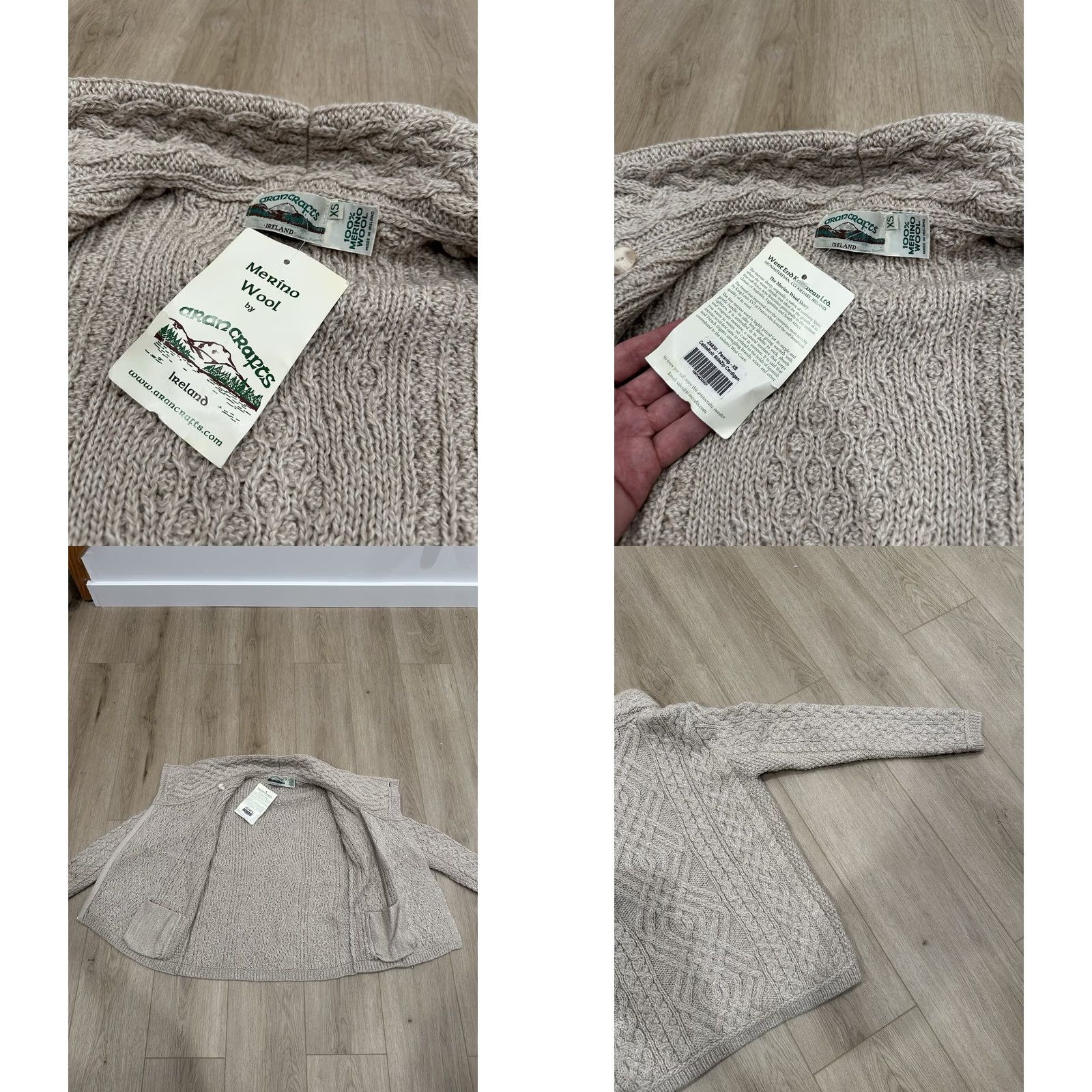 Vintage NWT Aran Crafts Sweater XS Women's 100% Merino Wool Cable-Knit Full Zip Tan NWT Aran Crafts Size XS / US 0-2 / IT 36-38 - 8 Thumbnail