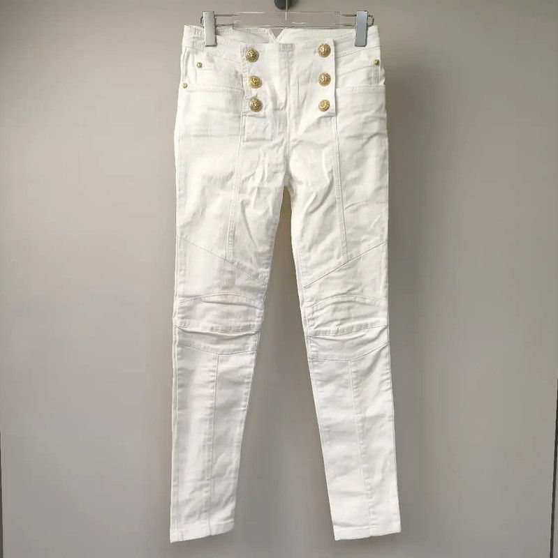 Balmain Balmain White Cotton Women's Denim Pants 0089 Size 22" - 1 Thumbnail