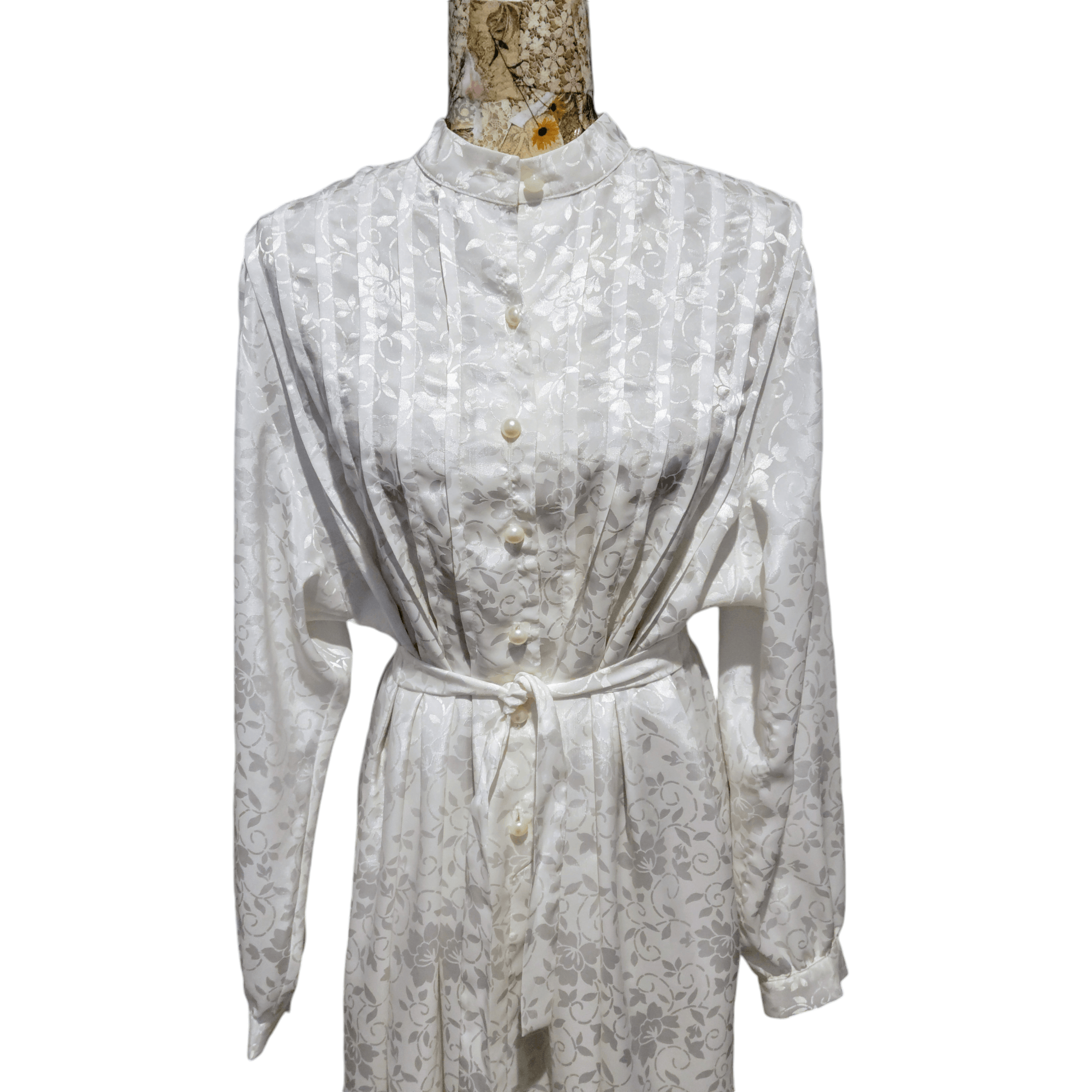 Vintage Vintage White Elegance 70s 80s Long Textured Patterned Dress Size M / US 6-8 / IT 42-44 - 2 Thumbnail