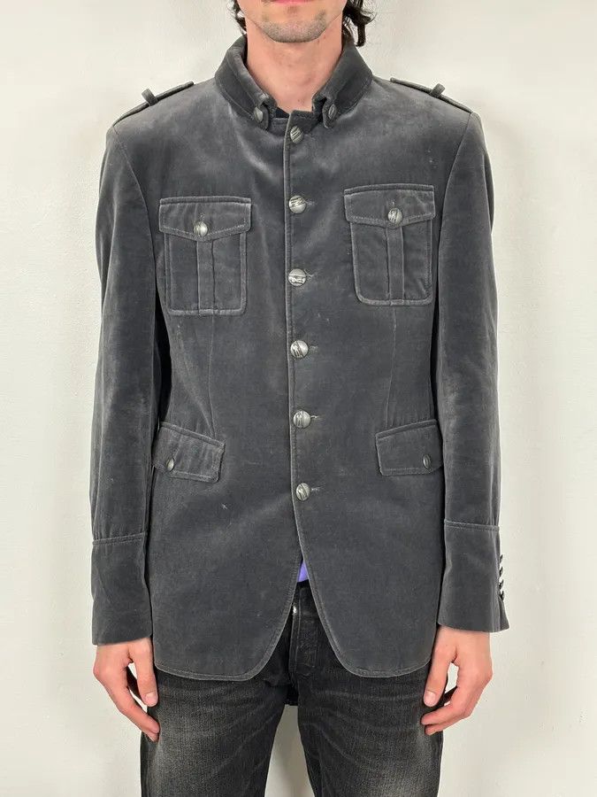 Karl Lagerfeld Lagerfeld Grey Cotton Officer Buttoned Blazer Jacket Size 42R - 2 Thumbnail