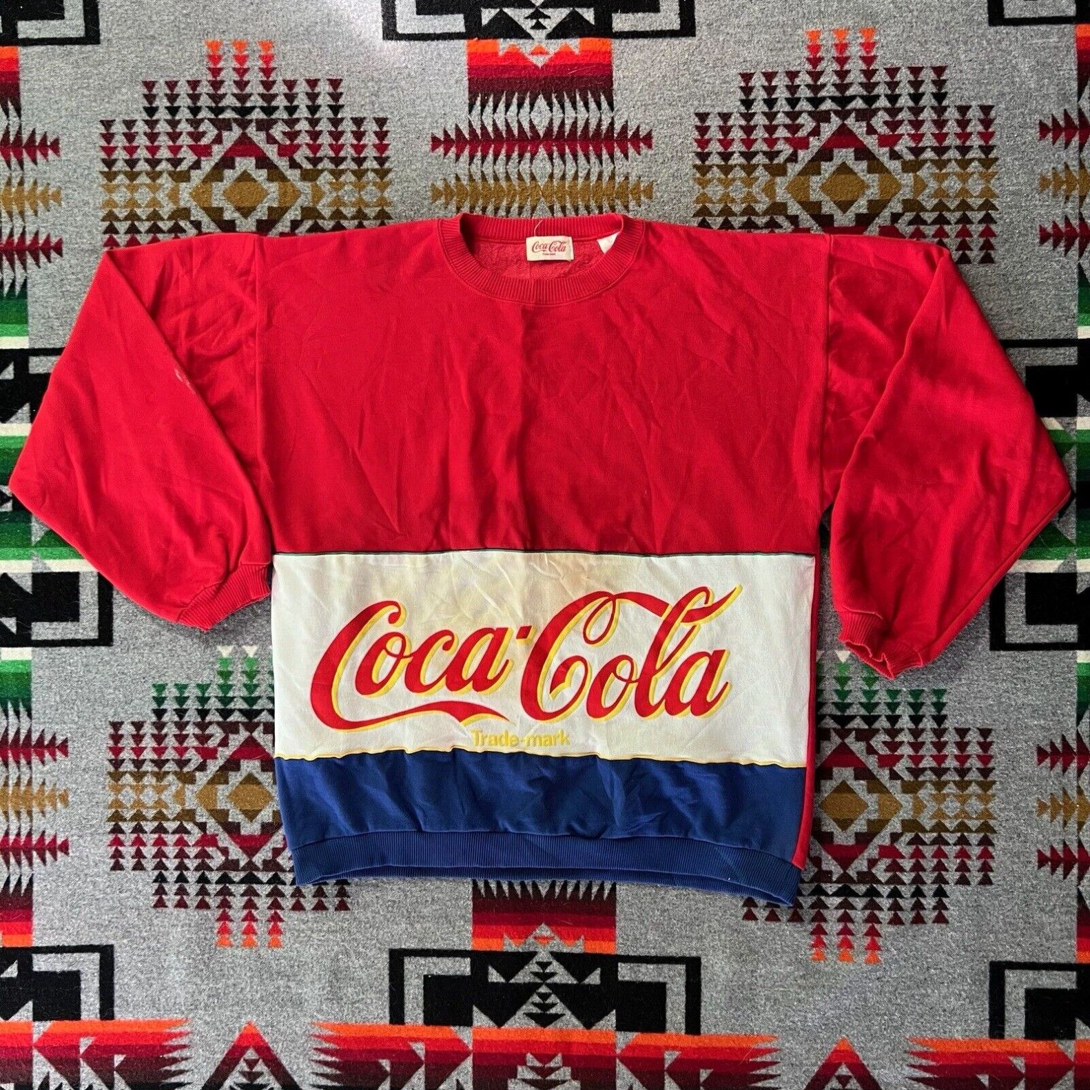 image of Vintage Coca Cola Pullover Sweatshirt 80's Adult Size XL Multicolor Coke in White, Men's