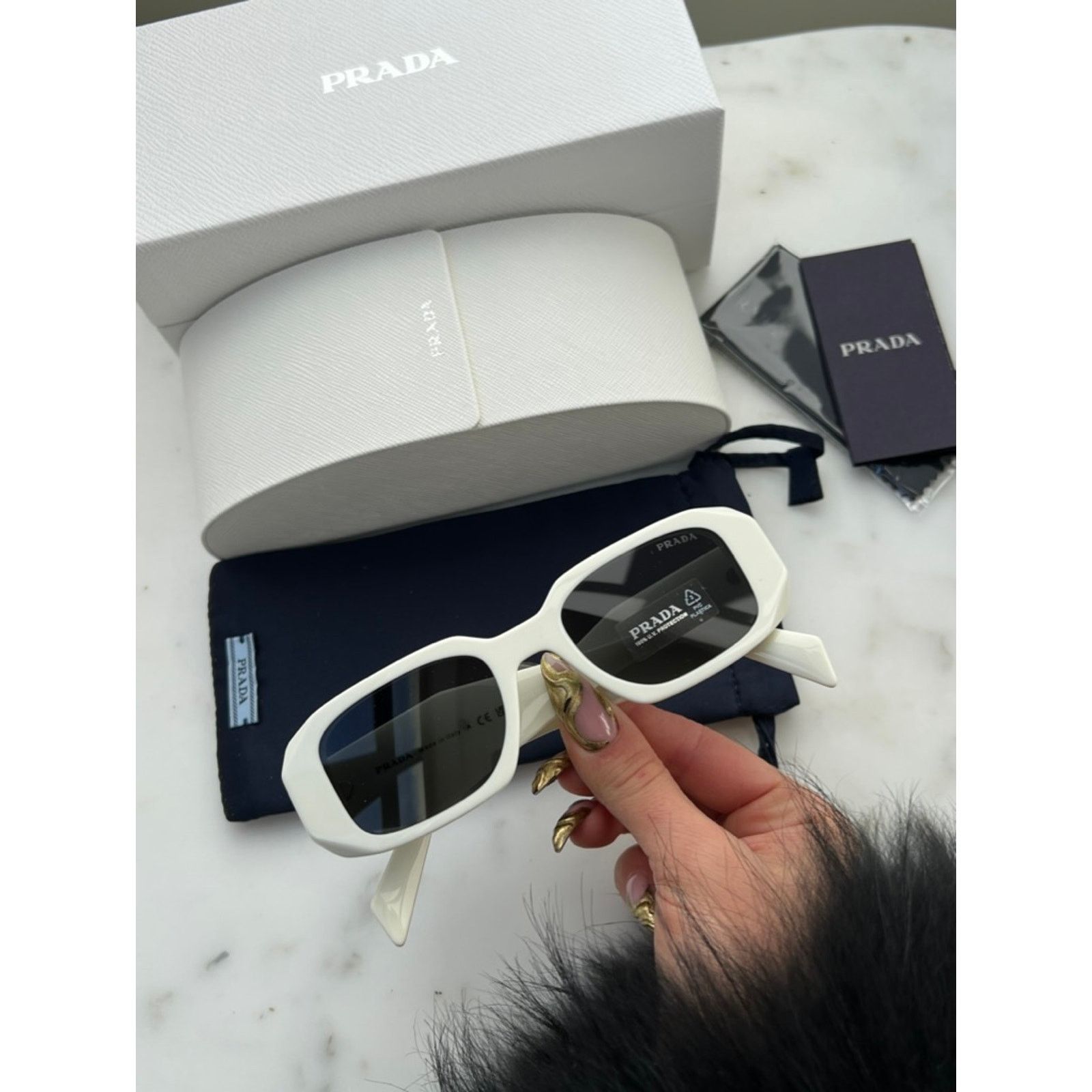 Prada NEW Prada PR17WS Sunglasses in White Talc Size ONE SIZE - 8 Thumbnail