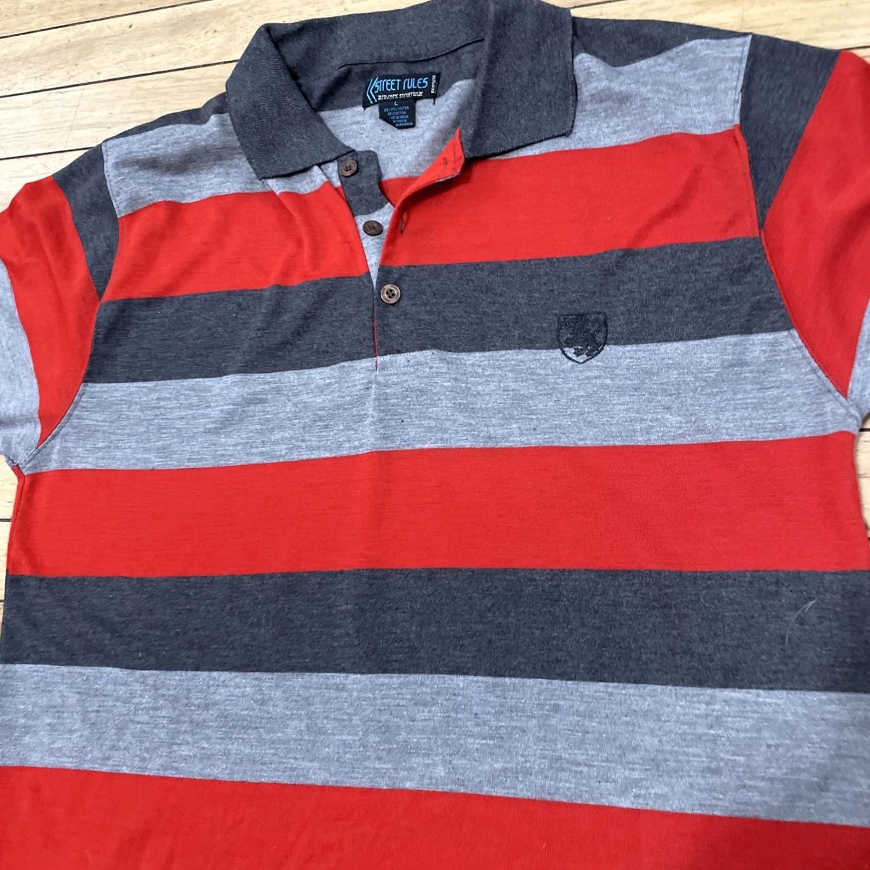 Vintage STREET RULES Polo Shirt Men L Red Gray Striped Classic Preppy Y2k Lion Crest L Size US L / EU 52-54 / 3 - 4 Thumbnail