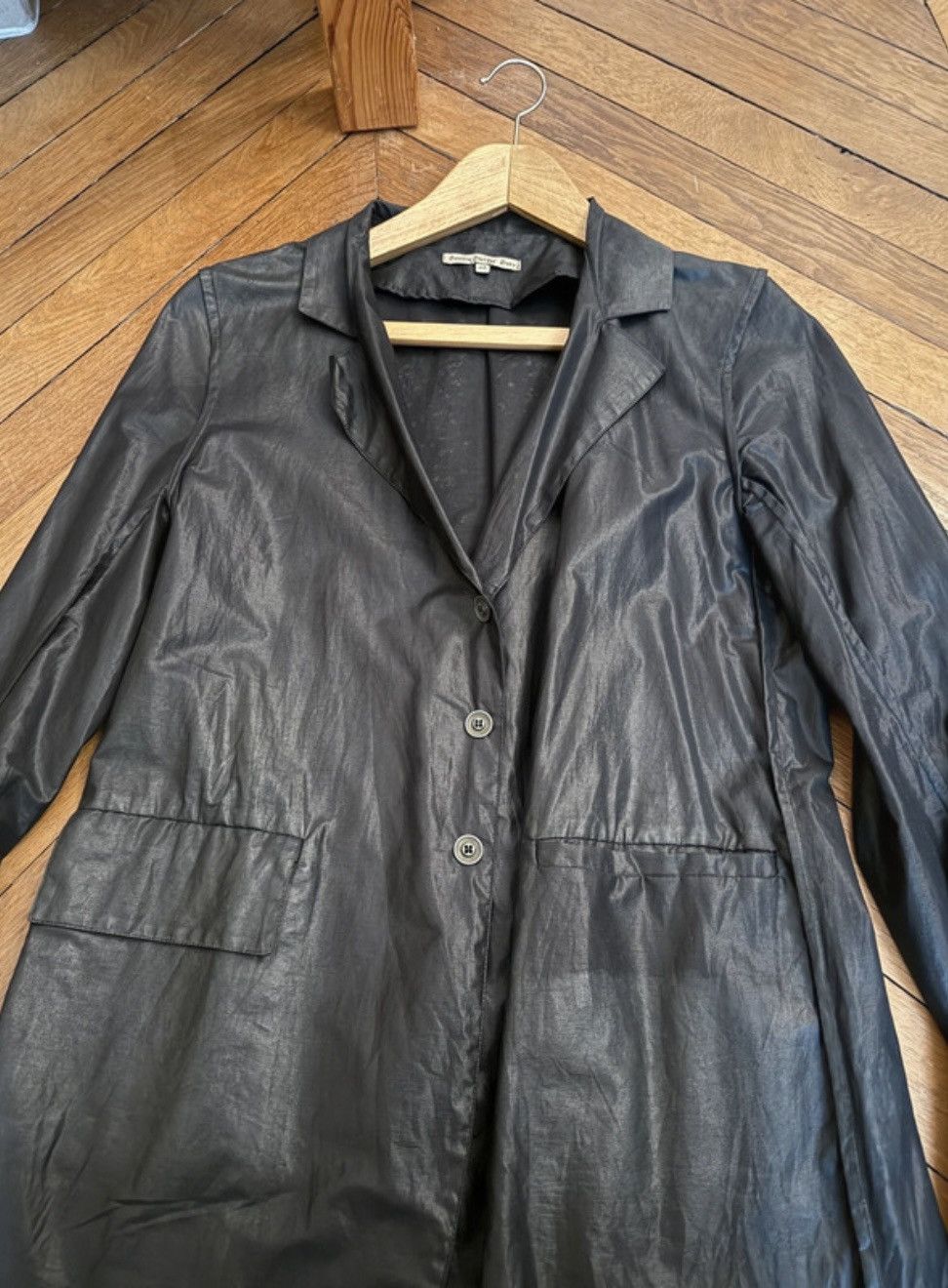 Sandrine Philippe Sandrine Philippe Black waxed long blazer Size 46S - 2 Thumbnail