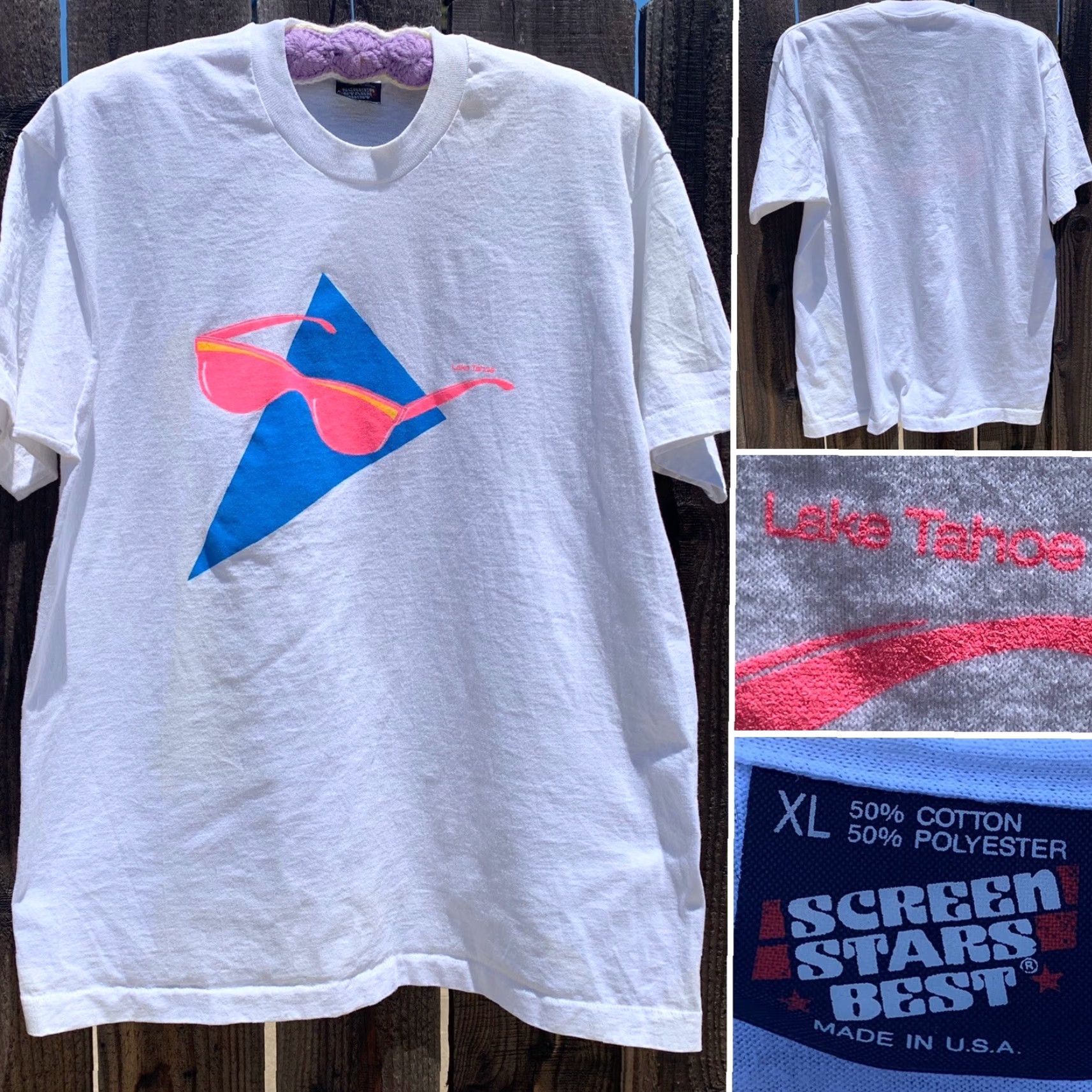 Vintage VINTAGE Lake Tahoe T-Shirt Neon Sunglasses Graphics Single Stitch 1980s 90s XL Size US XL / EU 56 / 4 - 2 Thumbnail