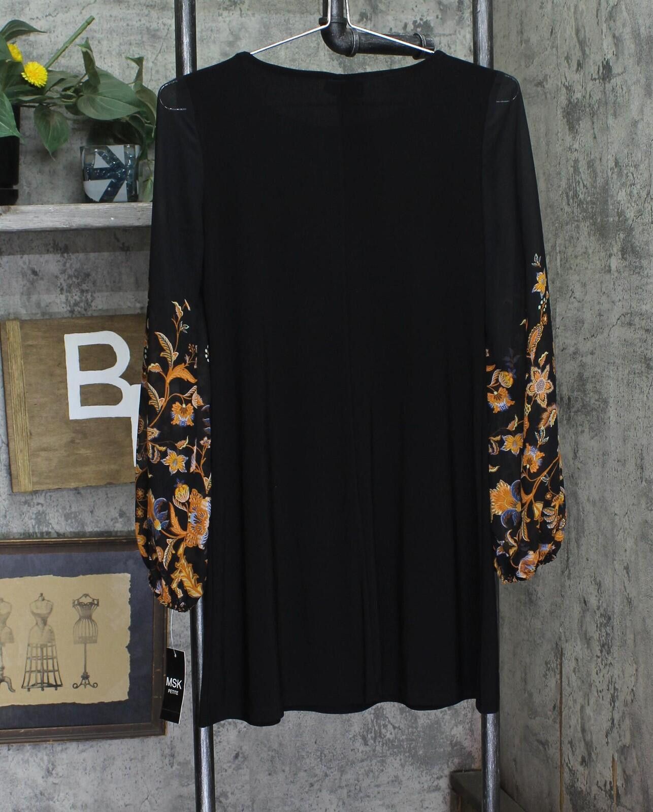 Other Nwt Msk Sheer Long Sleeve Midi Shift Dress Black / Multi Ps Size S / US 4 / IT 40 - 2 Thumbnail