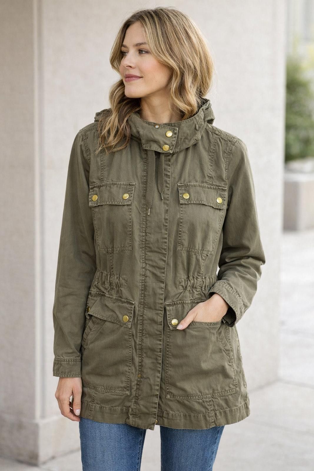 J.Crew J.Crew Olive Green Utility Anorak Jacket with Hood Sz Small Size S / US 4 / IT 40 - 1 Thumbnail