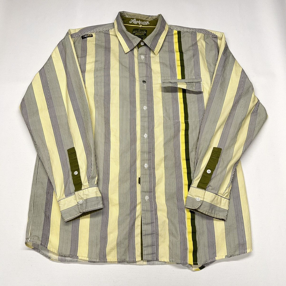 Akademiks Akademiks Button Shirt Striped Yellow Collared Pocket Y2K Size US XL / EU 56 / 4 - 1 Thumbnail