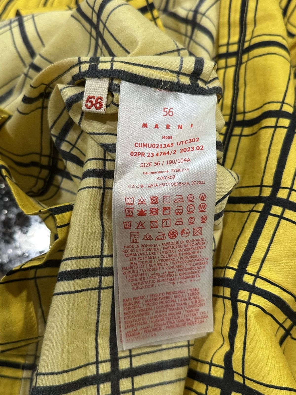 Marni Marni Checkered Grid Poplin Bowling Yellow Shirt Size US XL / EU 56 / 4 - 11 Thumbnail