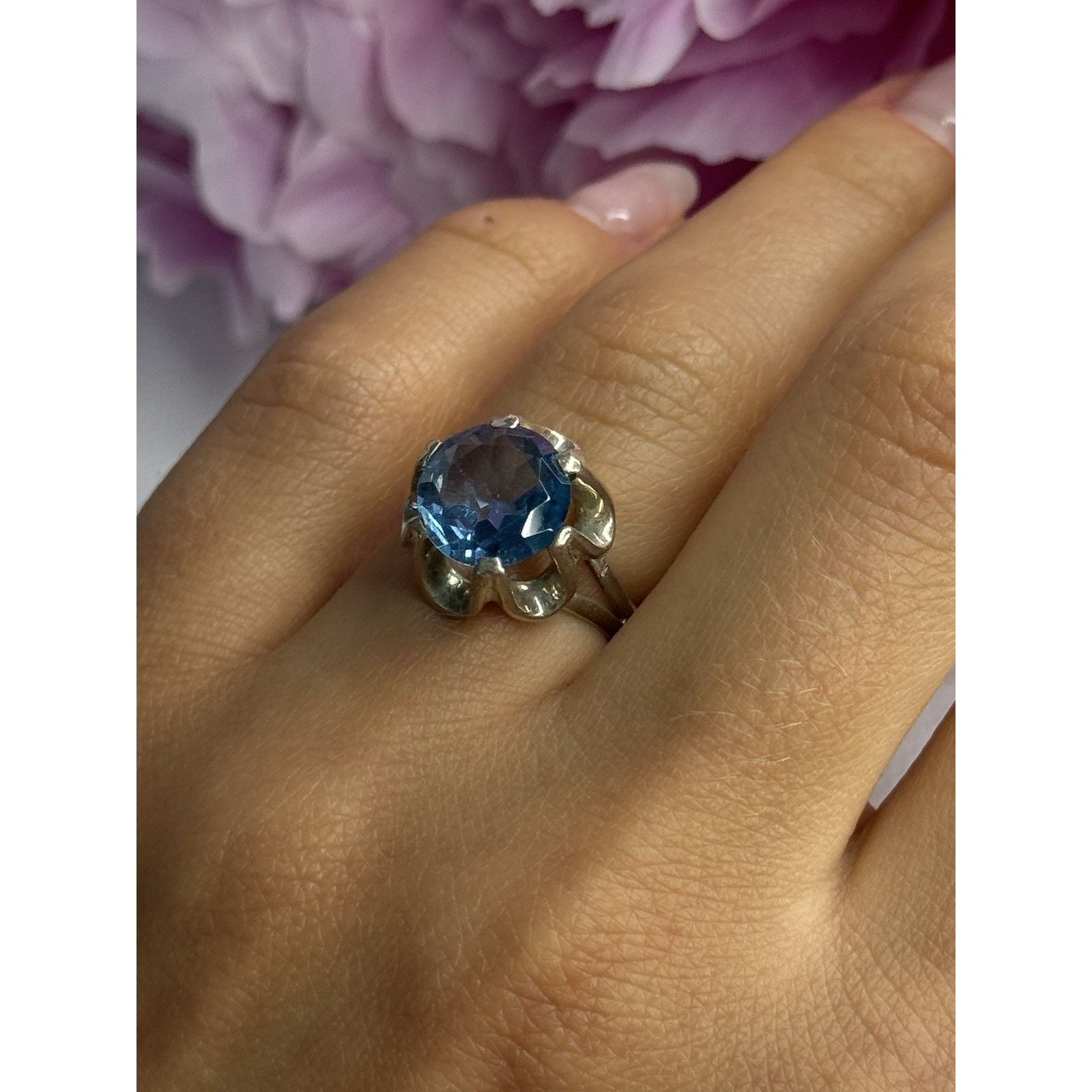 Jewelry 925 STERLING SILVER AQUAMARINE FLOWER RING SIZE 6 Size ONE SIZE - 2 Thumbnail